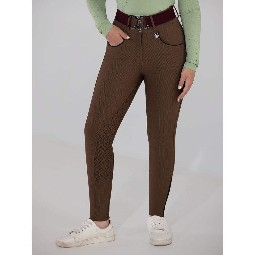 Dapplebay Pro Ribbed Silicone Full Seat Breeches-Chestnut