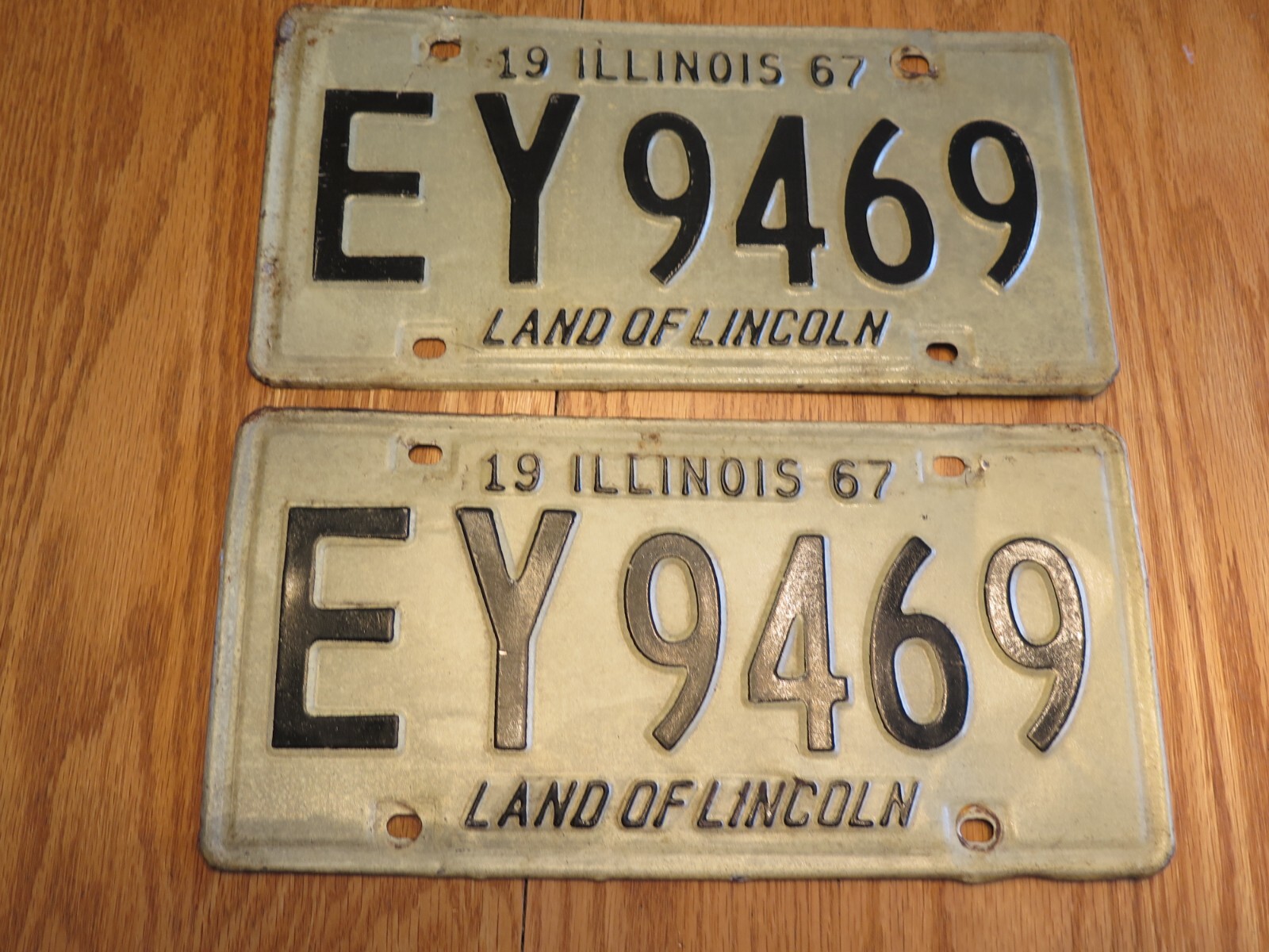Vintage 1967 License Plate IL Land of Lincoln EY 9469 Set of 2