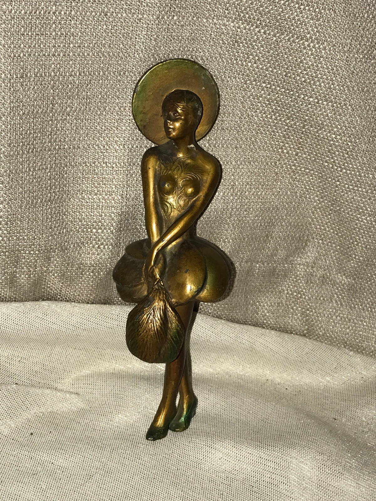 Antique French Spelter Fan Dancer Figurine Girl Danseuse à l\'éventail c1930