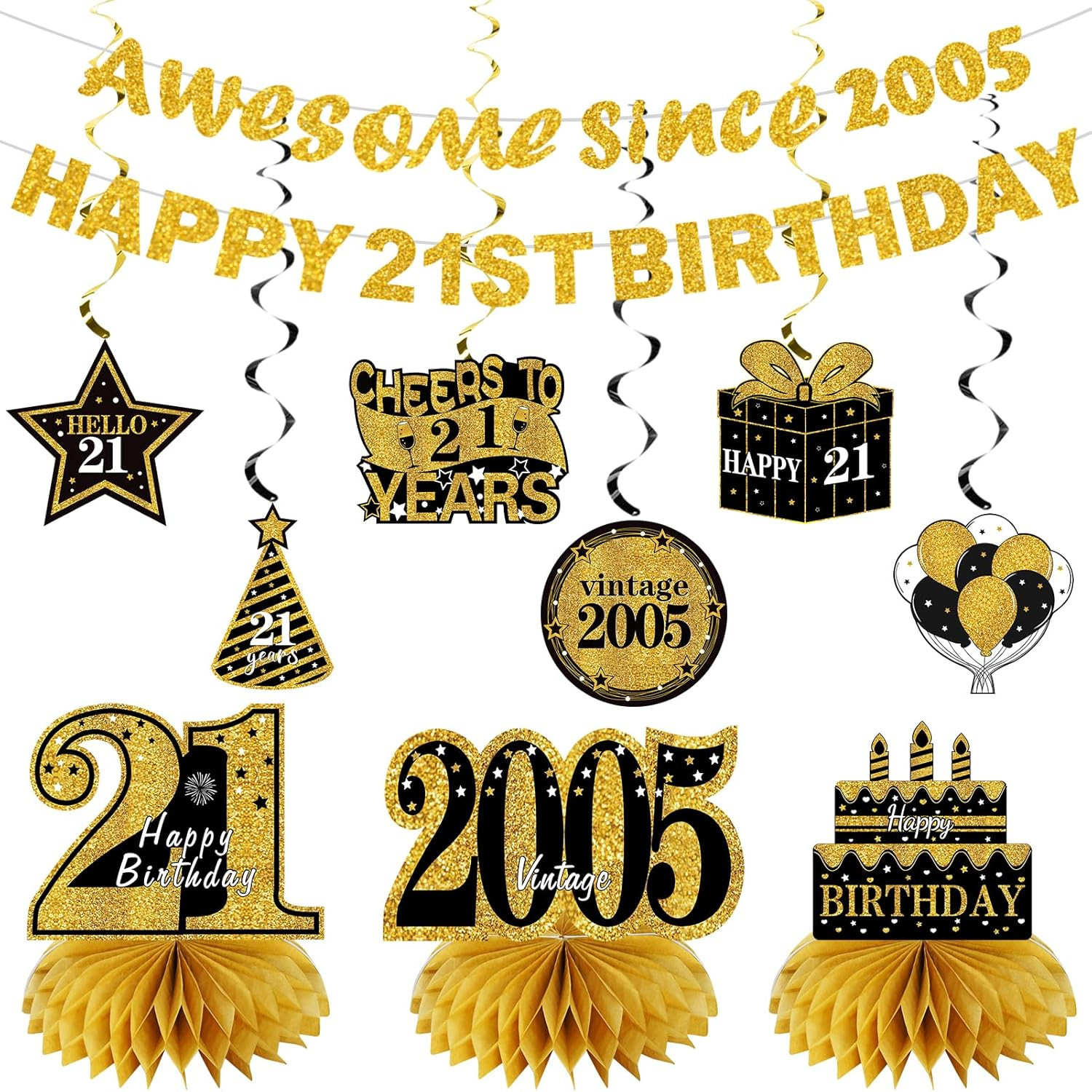 11Pcs 21St Birthday Decorations Kit for Men Women, Black Gold Happy 21St Birthda 11Pcs 21St Birthday Decorations Kit for Men Women, Black Gold Happy 21St Birthda