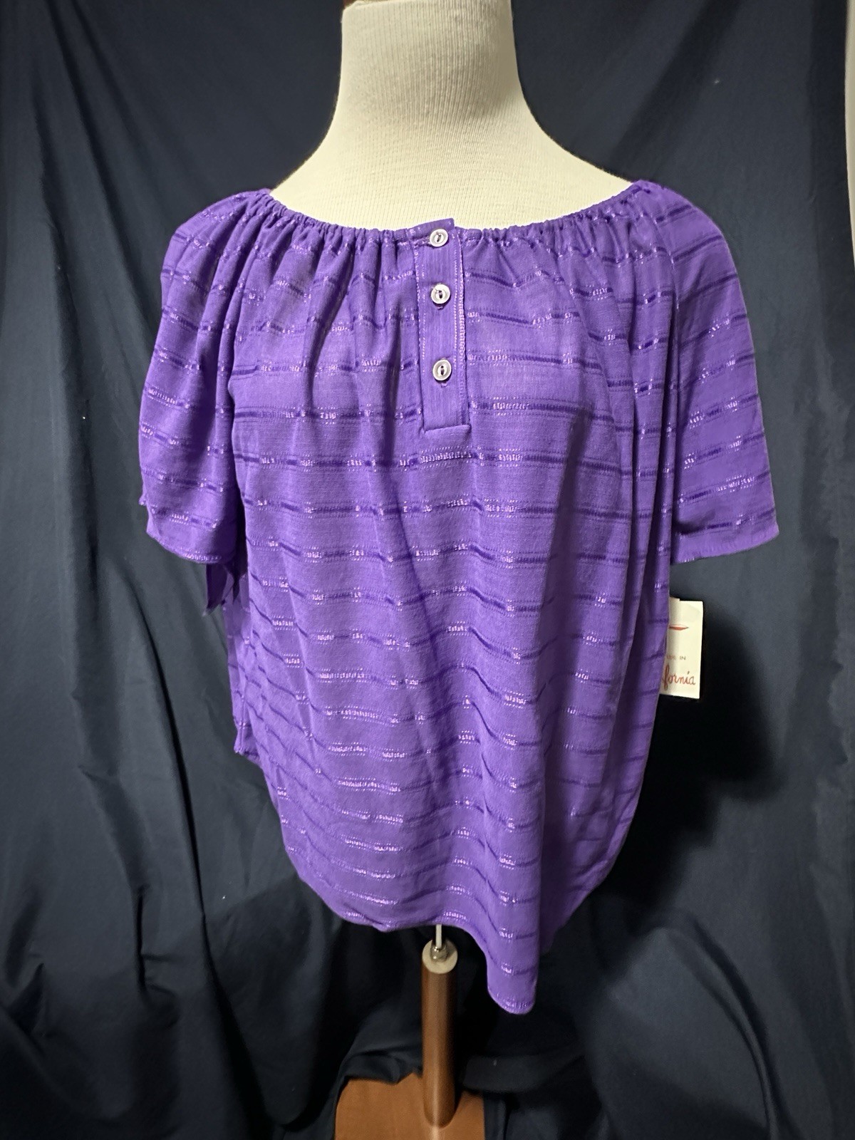 Vintage 70s purple Peasant blouse horizontal metallic lines dead Stock Blouse Vintage 70s purple Peasant blouse horizontal metallic lines dead Stock Blouse