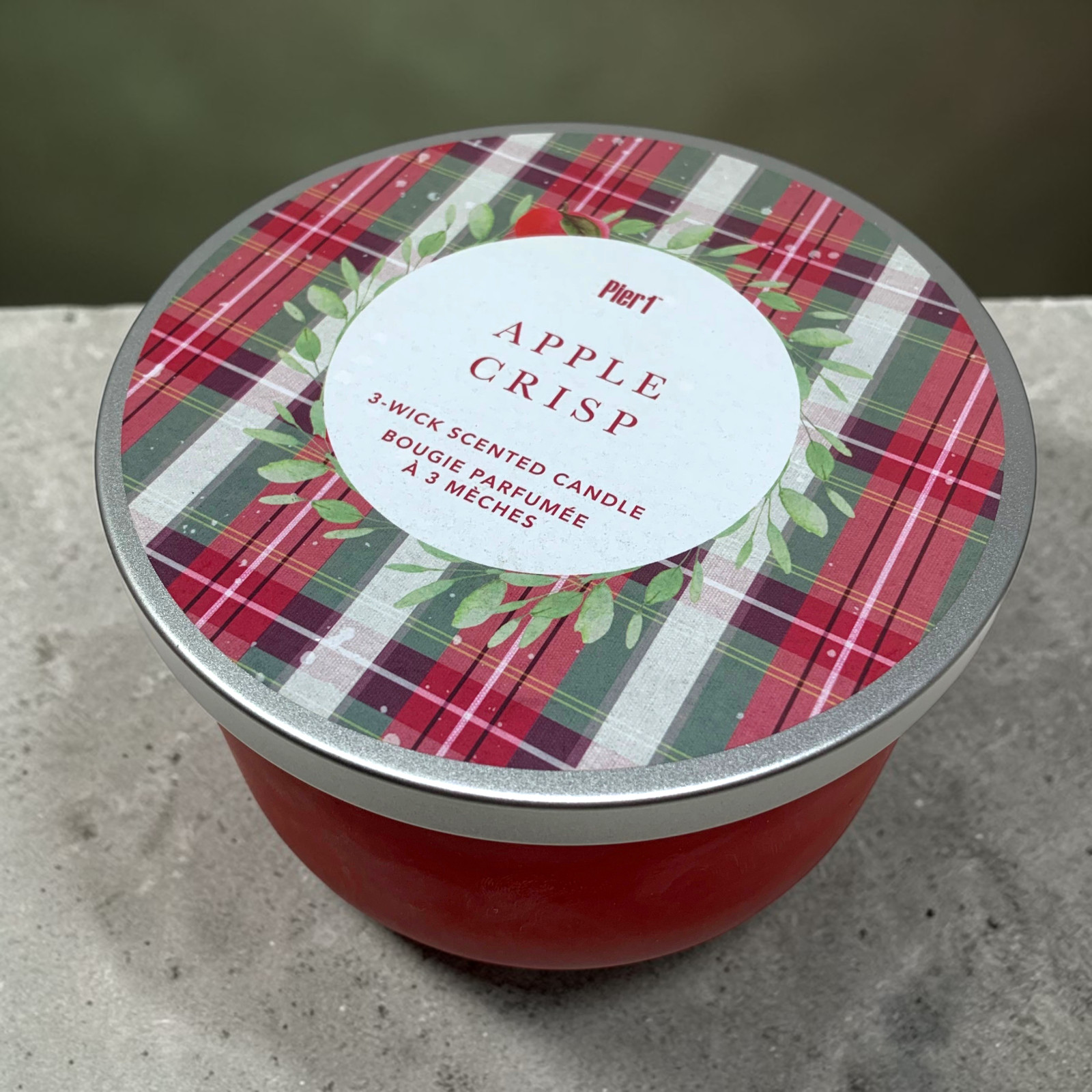 Vintage Pier 1 Apple Crisp 14 oz 3 Wick Candle Plaid Lid Holiday NEW Vintage Pier 1 Apple Crisp 14 oz 3 Wick Candle Plaid Lid Holiday NEW