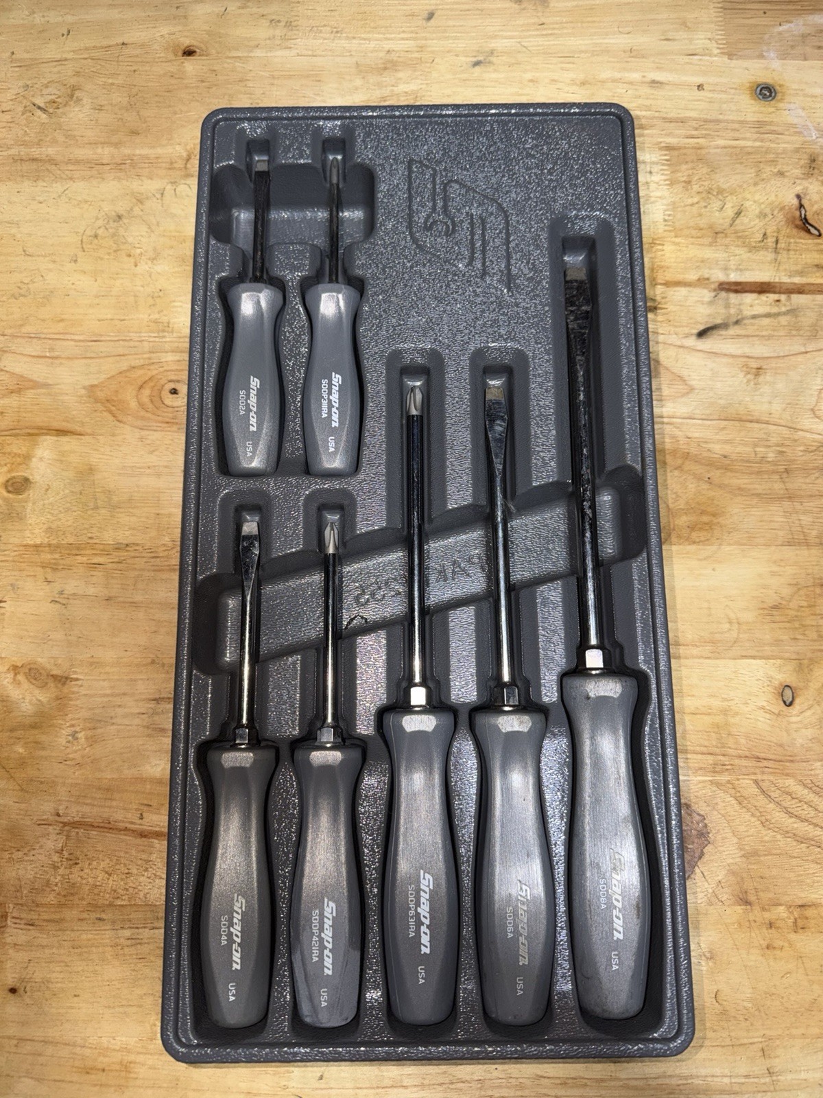 Snap-on 7pc Gray Hard Handle Screwdriver Set Phillips Flathead USA w/ Tray
