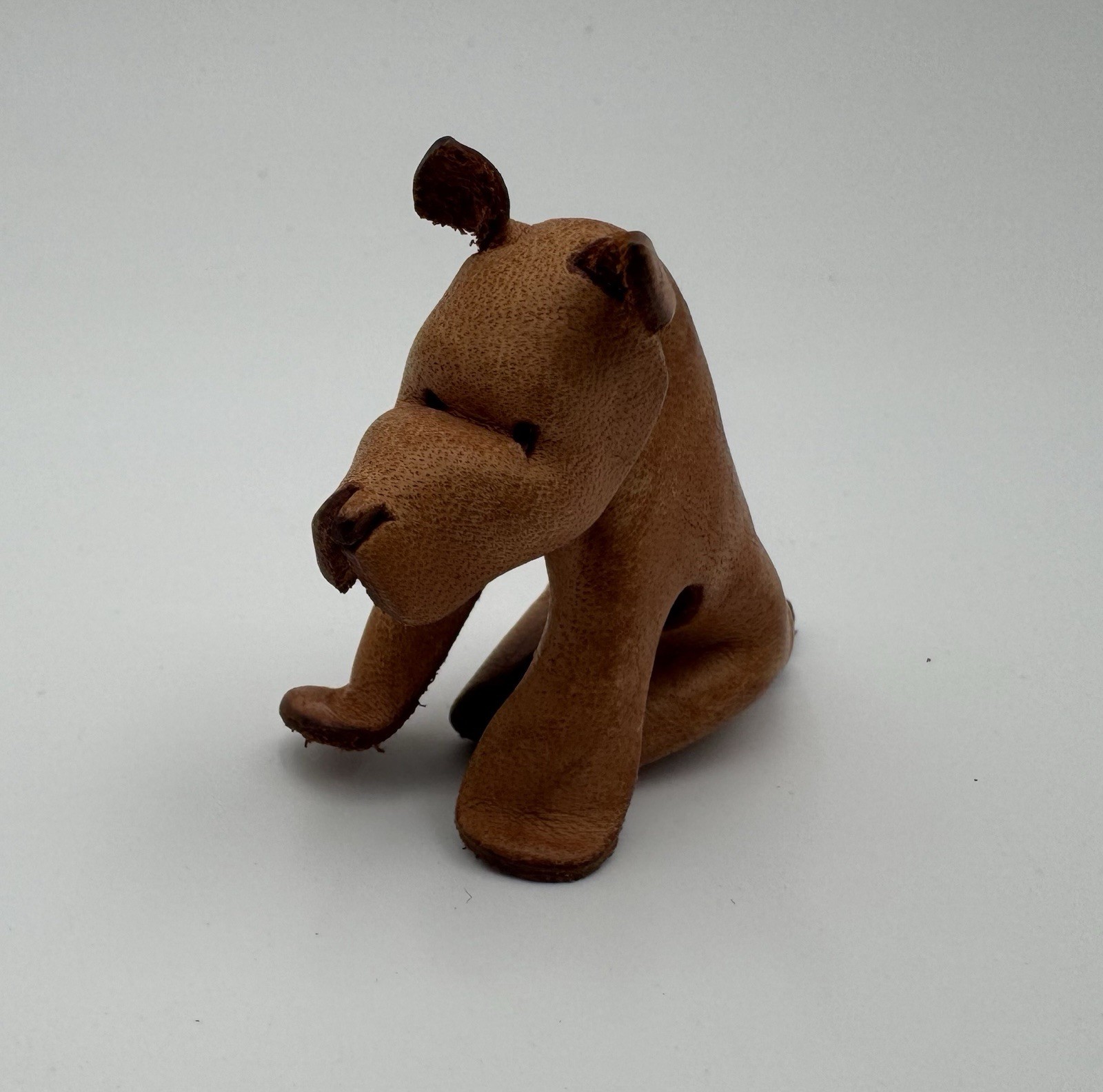 Vintage Leather Dog Figurine Hound Bloodhound Style Mid Century Handmade 2.5\