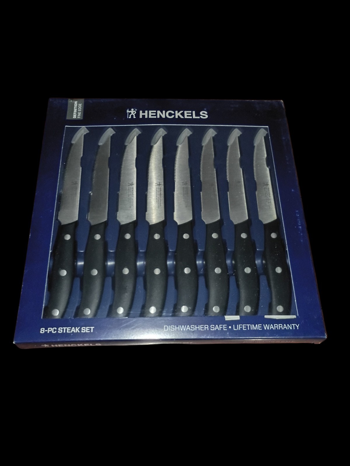Henckels Definition 4.5in Blade Stainless Steel Steak Knife Set of 8 NEW Henckels Definition 4.5in Blade Stainless Steel Steak Knife Set of 8 NEW