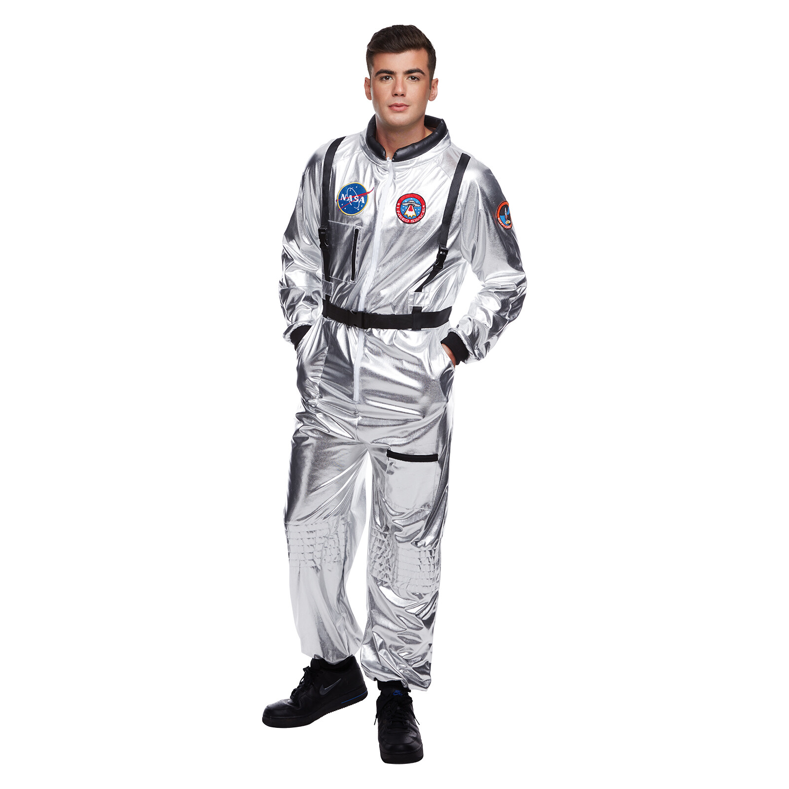 Men`s Silver Astronaut Costume Adult NASA Spaceman Uniform Space Suit Halloween Men`s Silver Astronaut Costume Adult NASA Spaceman Uniform Space Suit Halloween