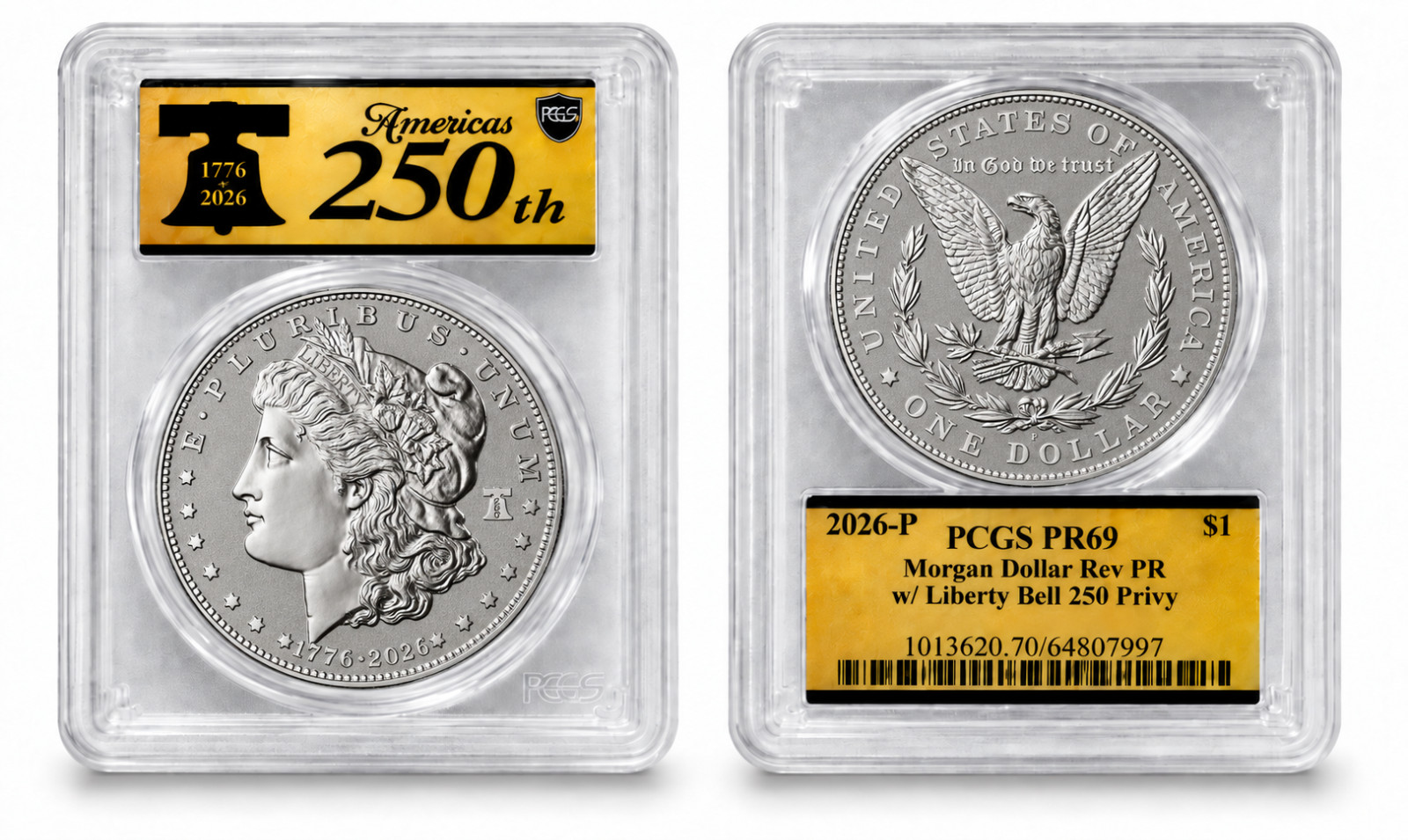 2026 Morgan Silver Dollar Reverse Proof Liberty Bell Privy Dual Date PCGS PR69