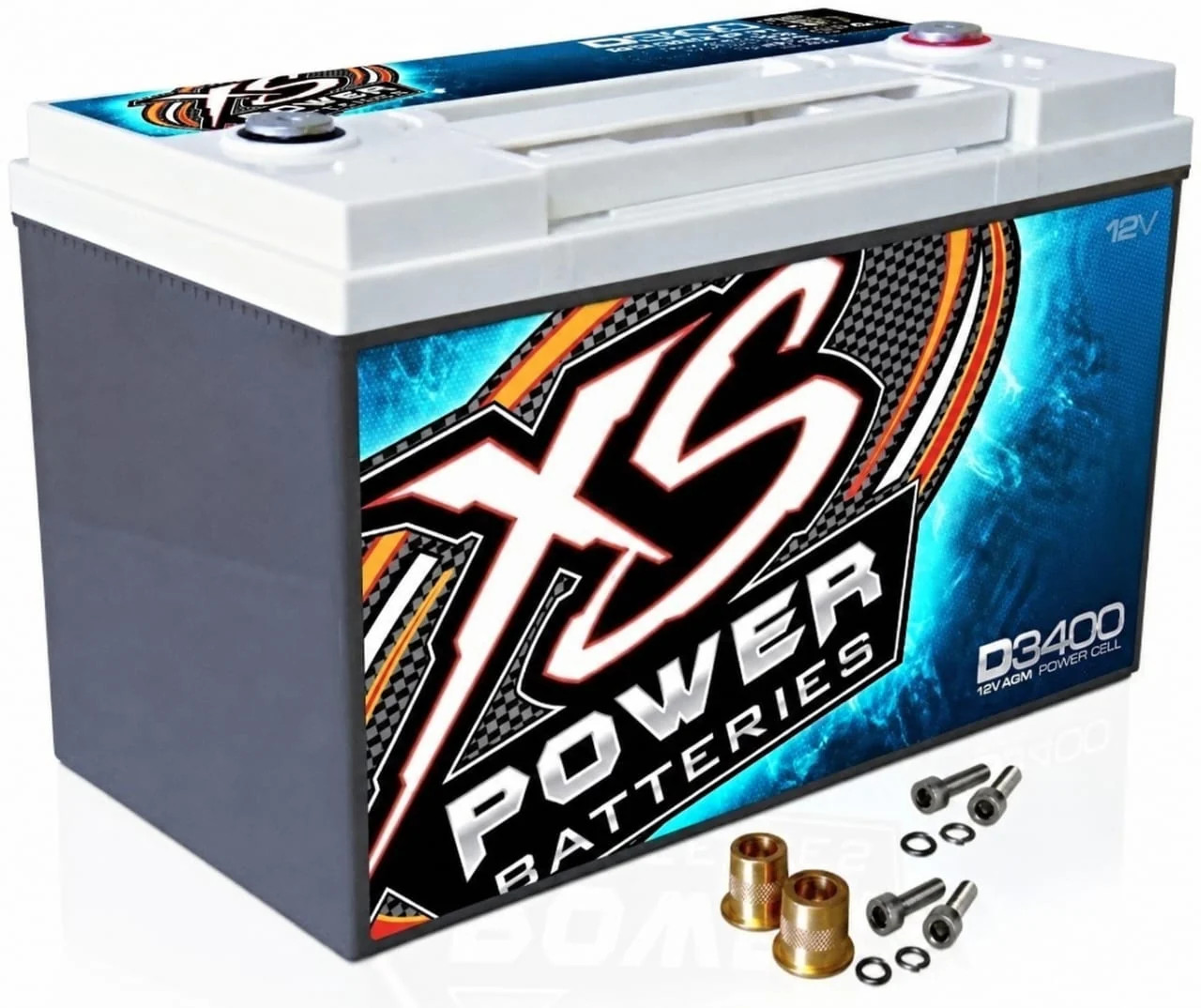 XS Power D3400 12V Group 34 AGM 3300 Amp Battery w/ FREE 580 Top Post Terminals