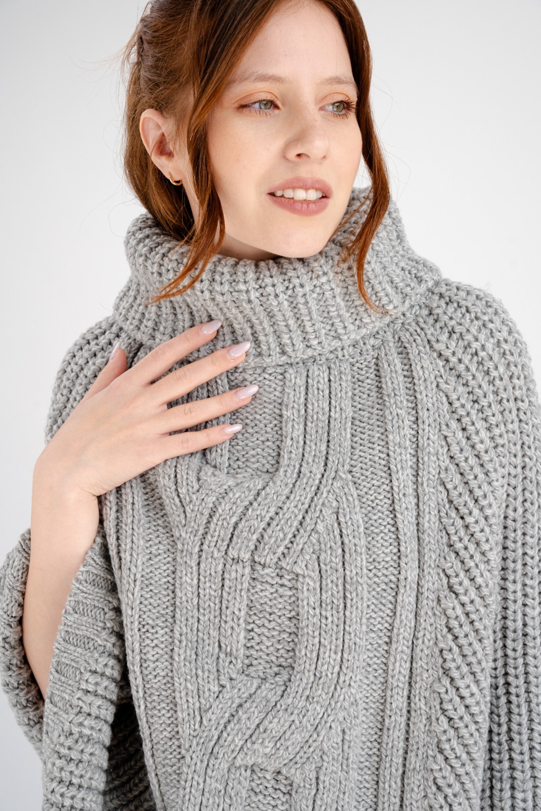 SAOL 100% Merino Wool Aran Cable Knit Poncho Cape for Women, Irish Wool Cardigan