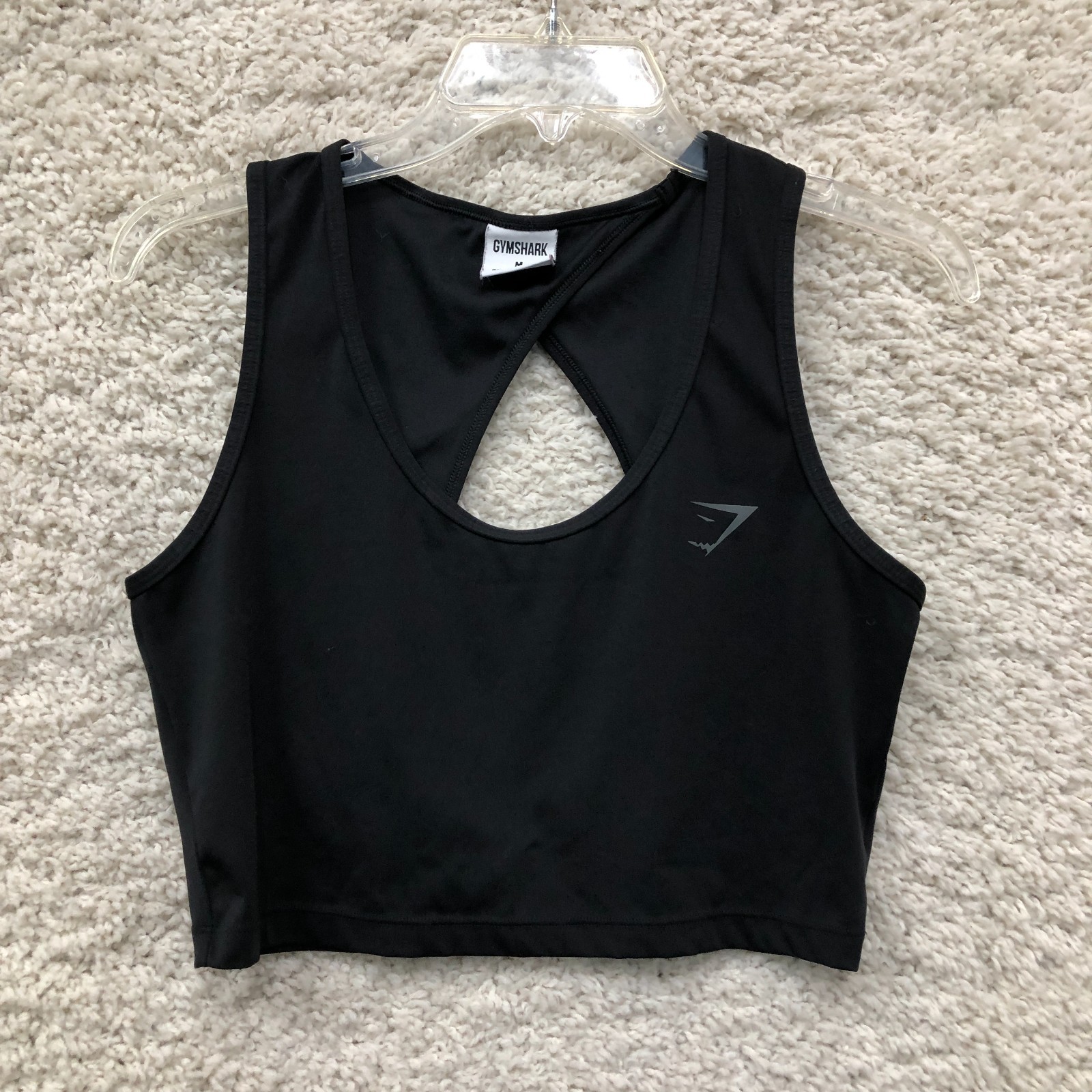 Gymshark Tank Top Shirt Medium Adult Black Power Open Back Cropped Gym Womens M