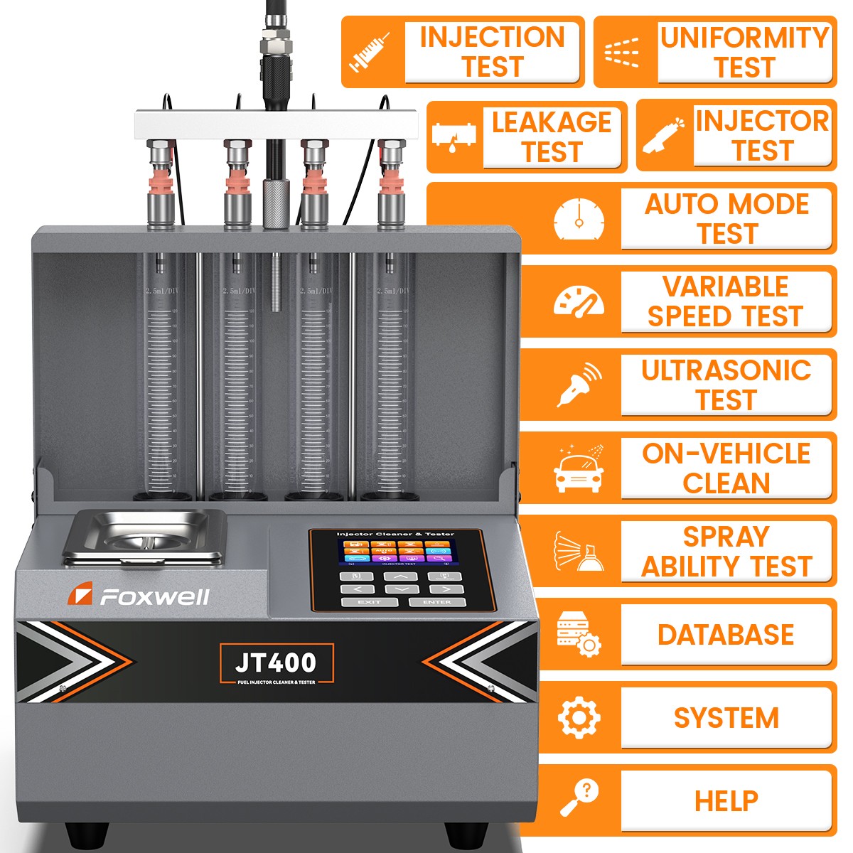 FOXWELL JT400 EFI GDI Fuel Injector Cleaner Tester Ultrasonic 4-Cylinder Machine