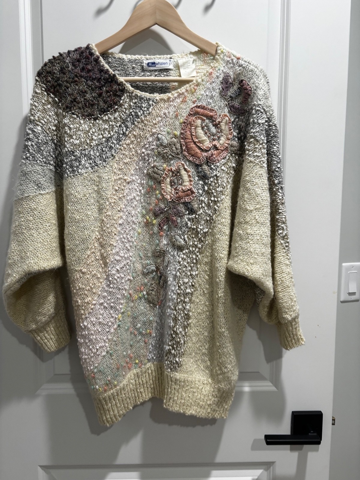 Vintage 80s Marisa Whalen Sweater Pink Floral Embroidery Wool Blend Chunky M Vintage 80s Marisa Whalen Sweater Pink Floral Embroidery Wool Blend Chunky M