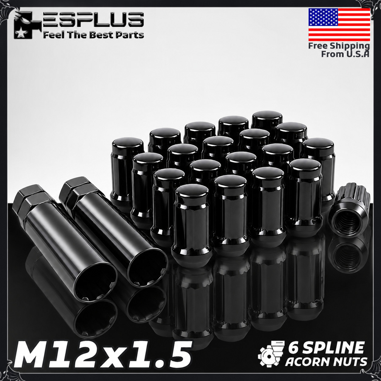 20 Pc Chevy Spline Nut M12x1.5 Black Fit Camaro/Captiva/Corvette/Impala/Malibu