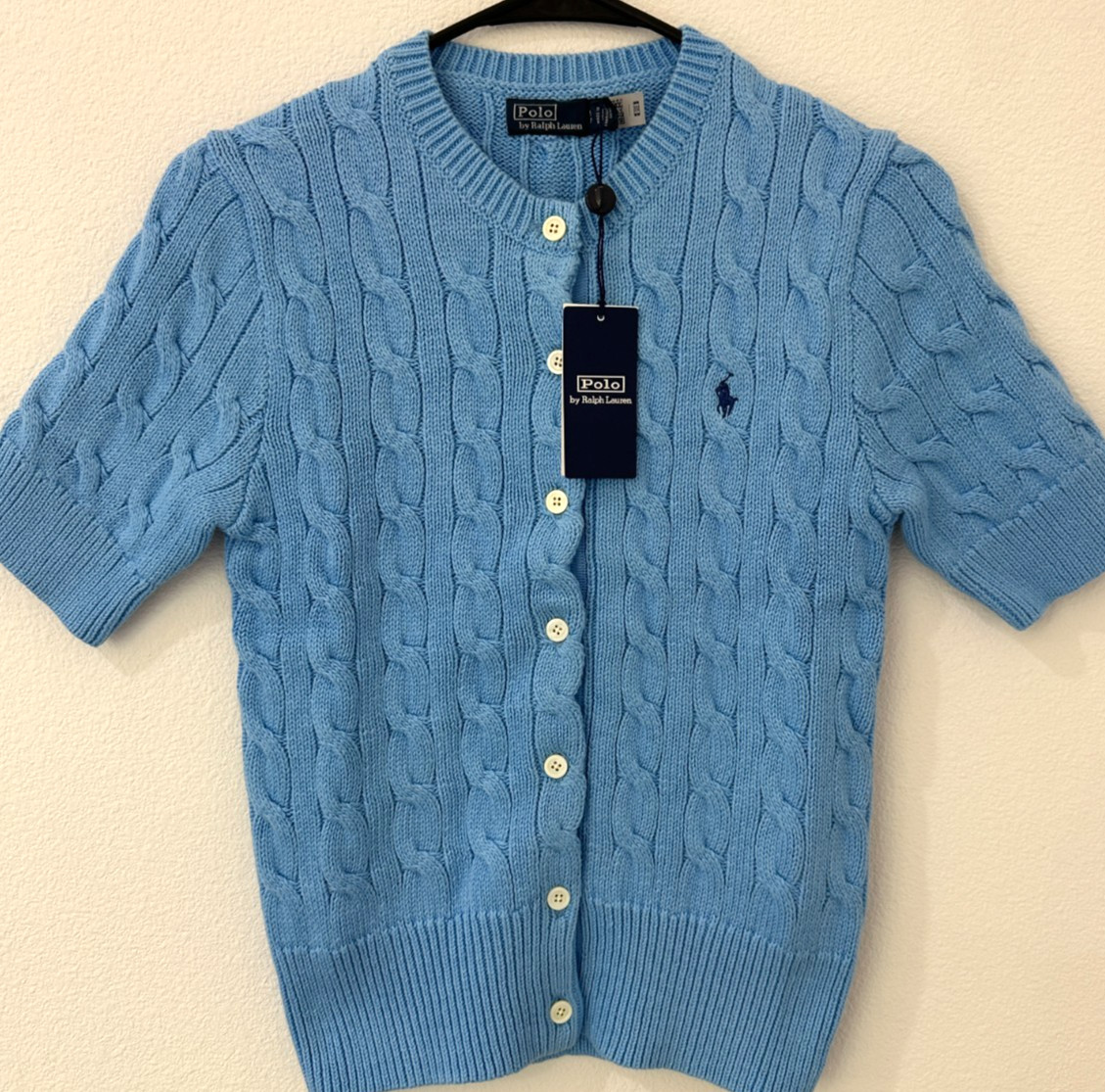 Polo Ralph Lauren Women’s Cable Knit Short Sleeve Cardigan Blue S Polo Ralph Lauren Women’s Cable Knit Short Sleeve Cardigan Blue S