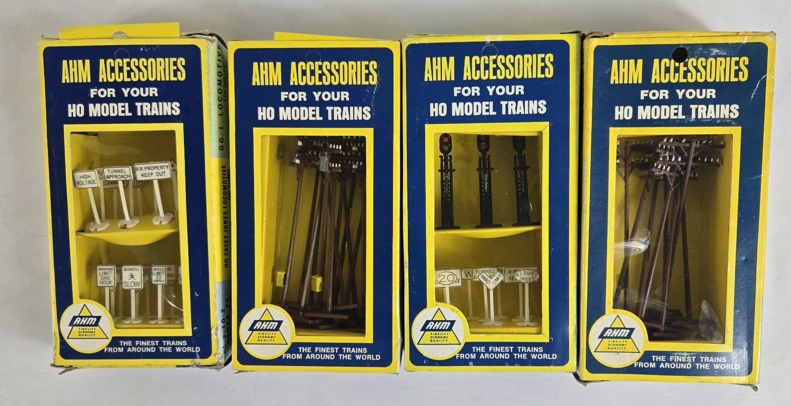 Vintage AHM HO Scale Model Train Accessories Lot Of 4 New Old Stock Signs Poles