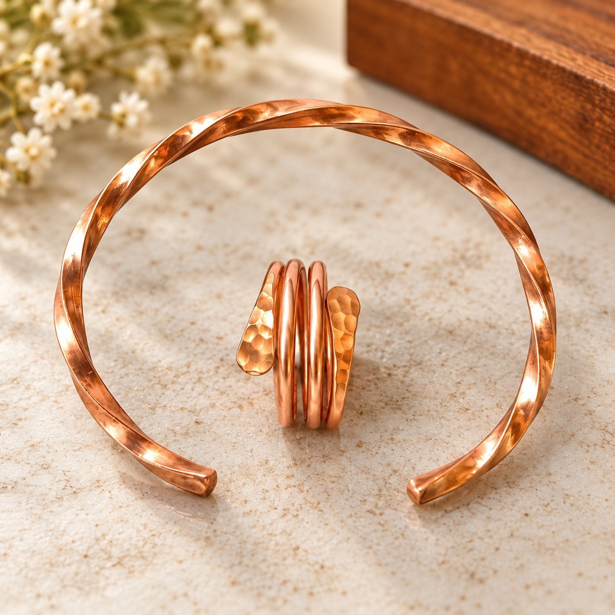 100% Pure Copper Bracelet & Ring – Adjustable Cuff, Handmade Wellness Jewelry 100% Pure Copper Bracelet & Ring – Adjustable Cuff, Handmade Wellness Jewelry