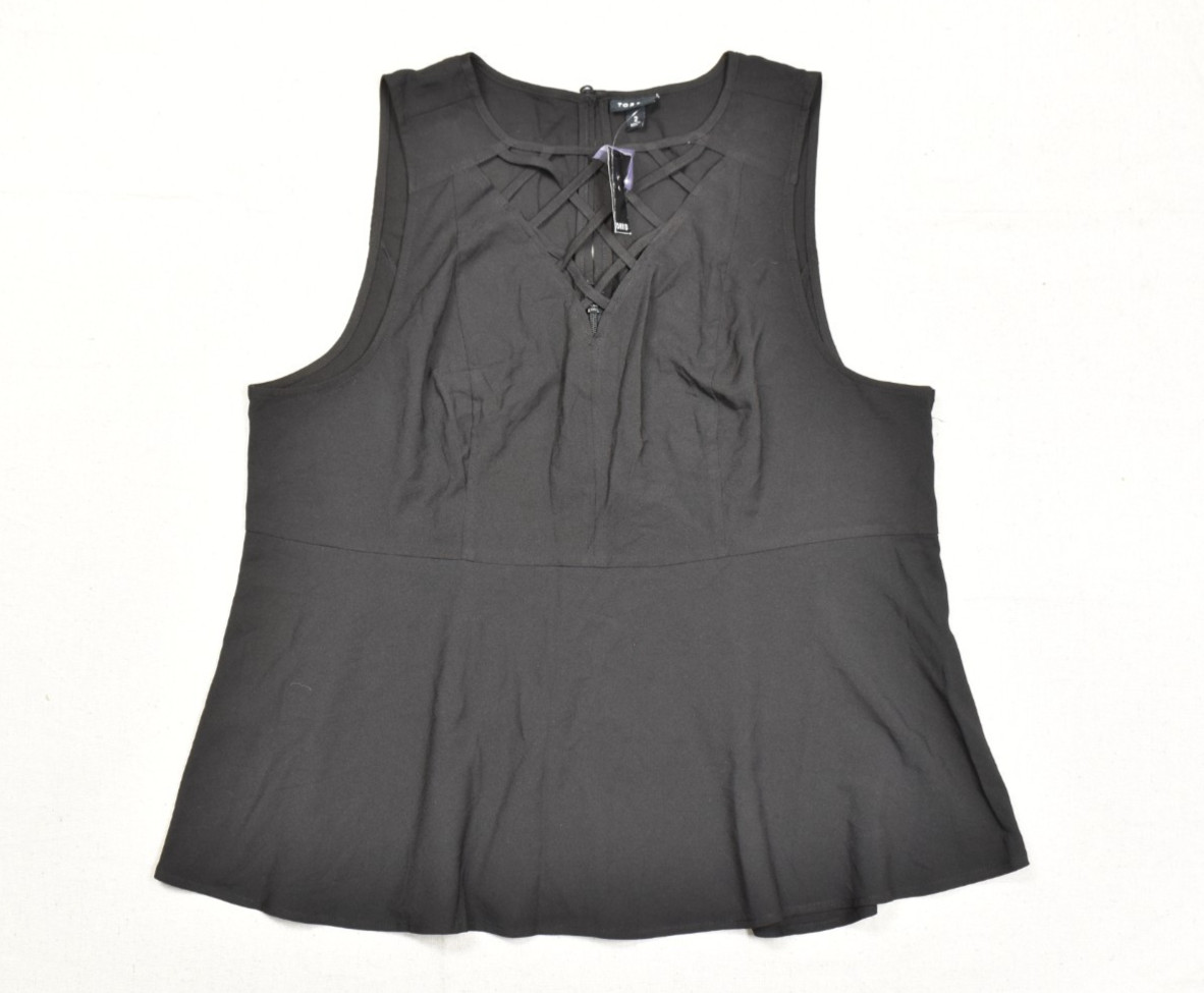Torrid Plus Size 2 2X 18-20 Black Sleeveless Caged Cutout Peplum Top Blouse NWT Torrid Plus Size 2 2X 18-20 Black Sleeveless Caged Cutout Peplum Top Blouse NWT