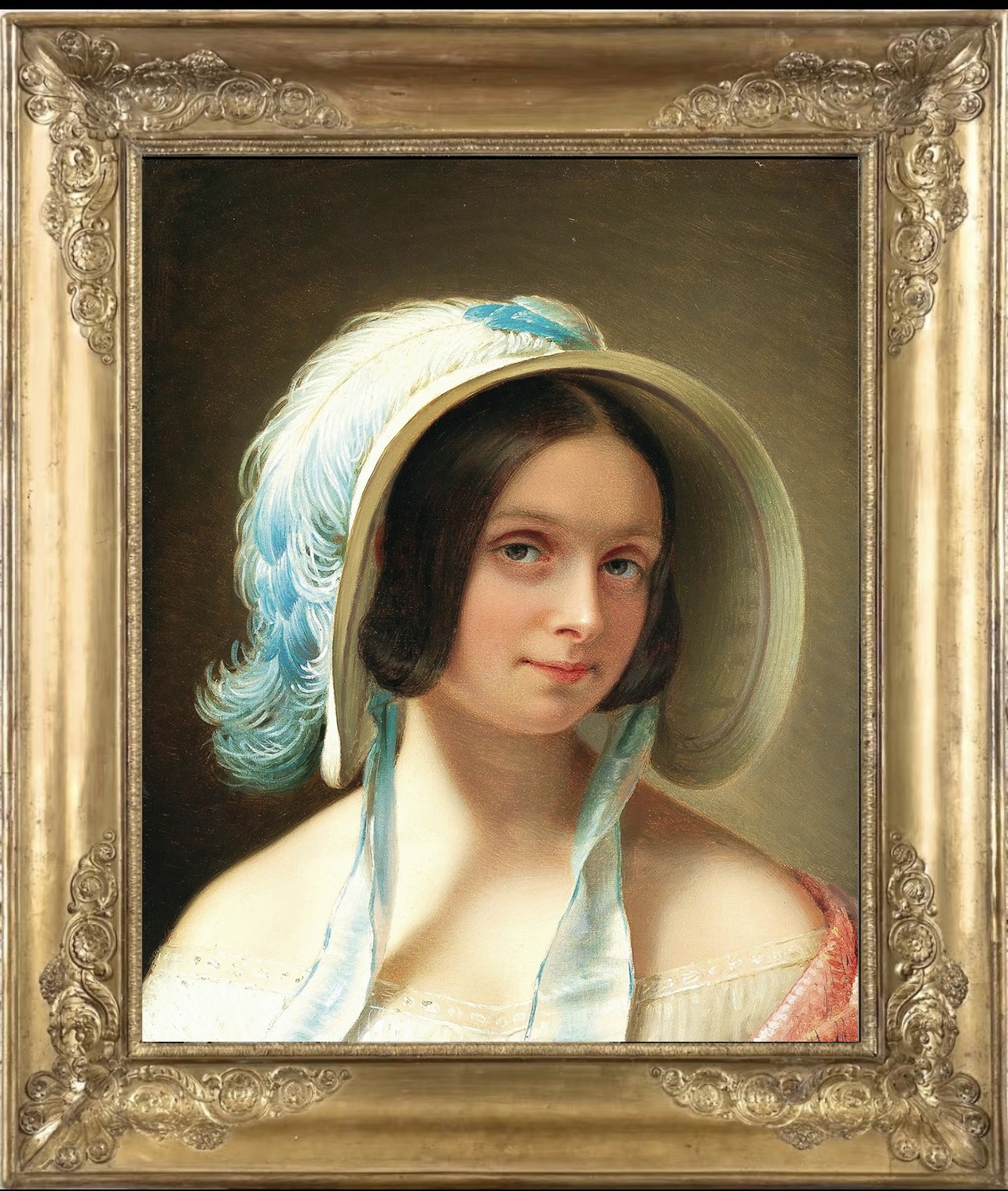 Hand Painted Classical Oil Painting Lady Blue Feather Art Canvas Vintage Style Hand Painted Classical Oil Painting Lady Blue Feather Art Canvas Vintage Style