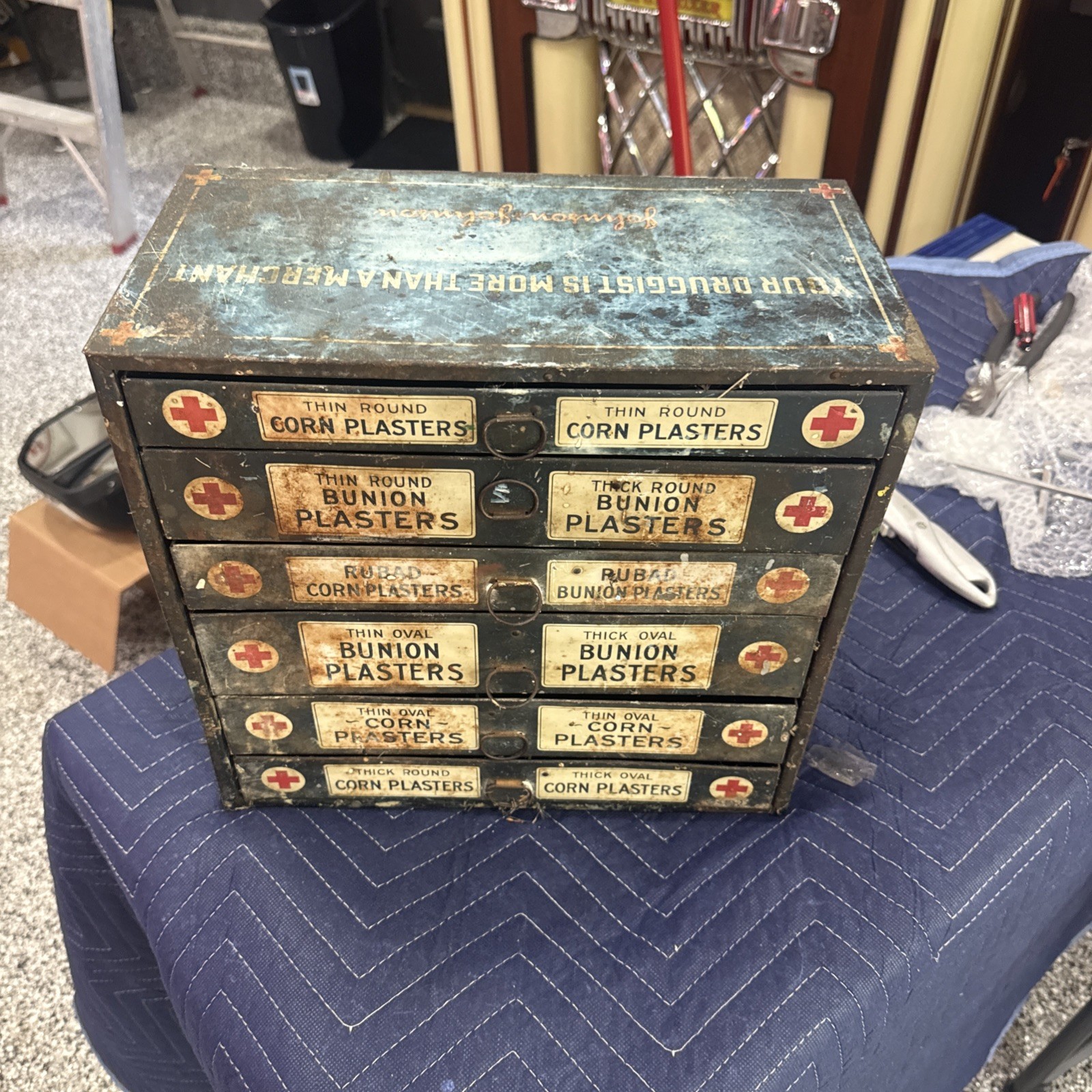 Antique Johnson & Johnson Pharmacy Plasters Cabinet Vtg Druggist Display Antique Johnson & Johnson Pharmacy Plasters Cabinet Vtg Druggist Display