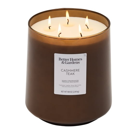 Better Homes & Gardens 100 oz Cashmere Teak 5-Wick Glass Jar Candle