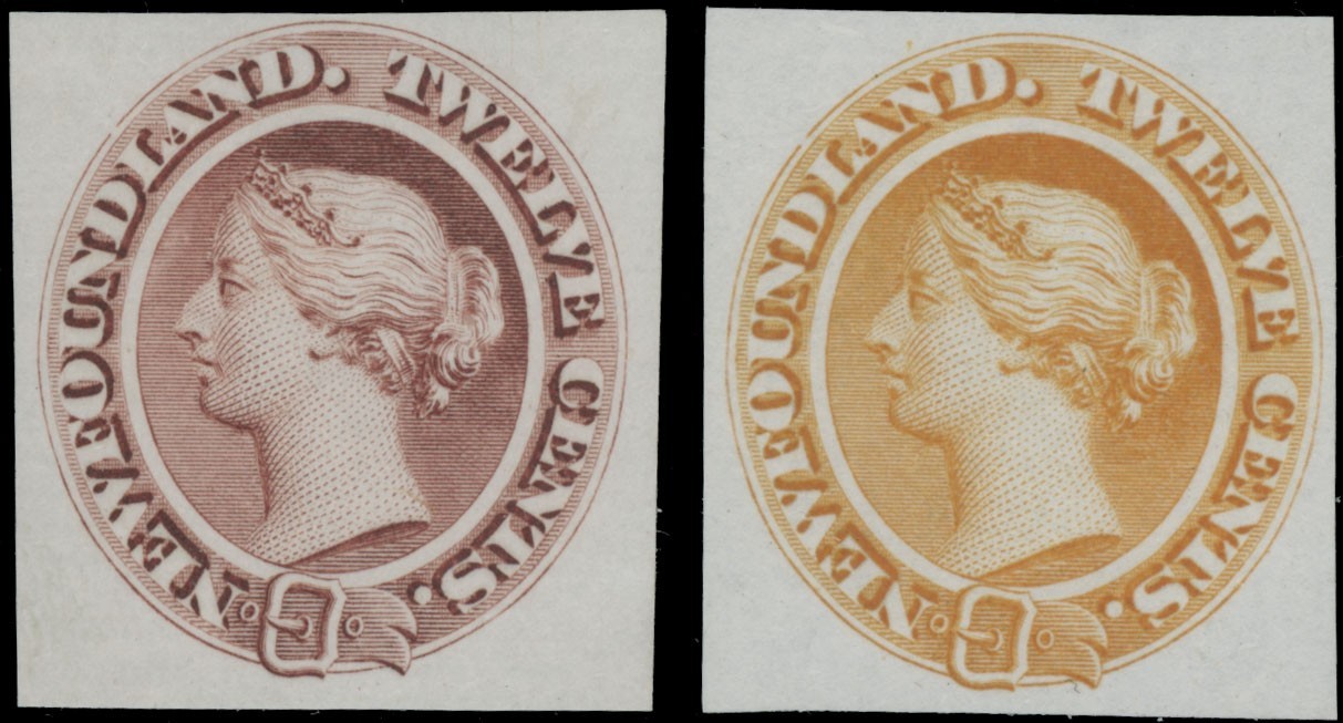 1870, CANADA-NEWFOUNDLAND QUEEN VICTORIA, 12C, PLATE AND TRIAL COLOR PROOFS U#28