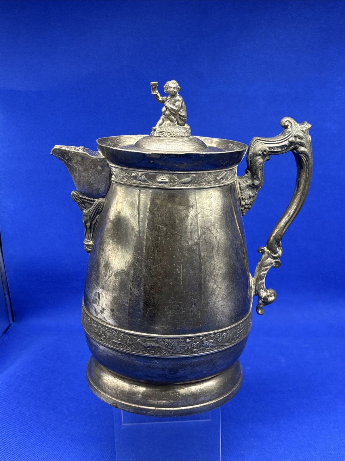 Antique 1868 Meriden B Co Large Silver Plated Hot Cold Pitcher #70 DAMAGED Antique 1868 Meriden B Co Large Silver Plated Hot Cold Pitcher #70 DAMAGED