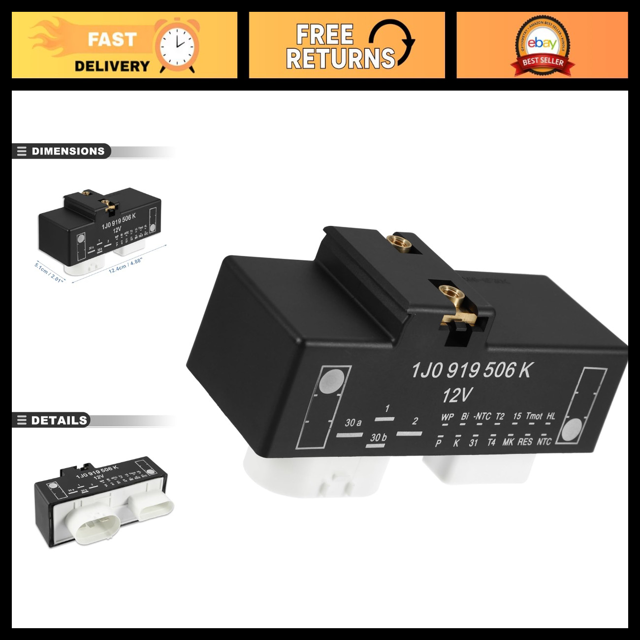 Electric Cooling Fan Control Module Relay for VW Beetle 2000-2010, Radiator Unit
