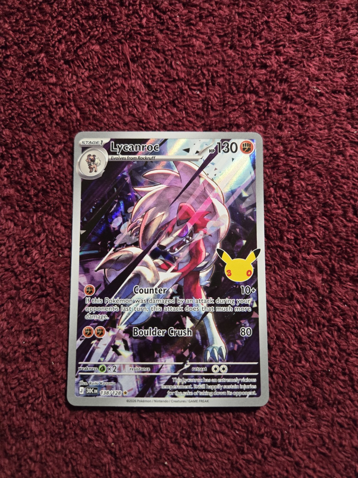 Lycanroc 138/128 Illustration Rare 30th Celebration Lycanroc 138/128 Illustration Rare 30th Celebration