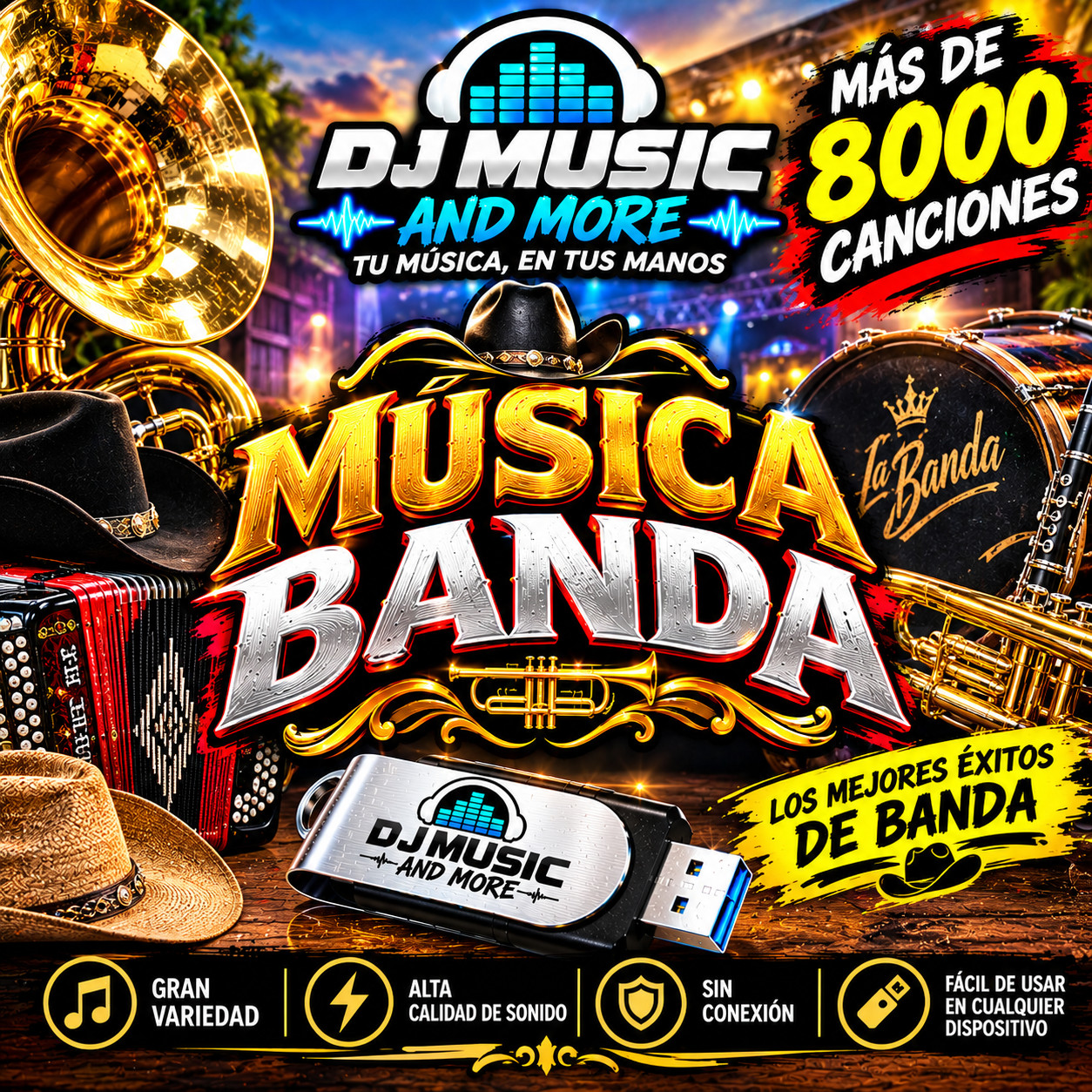 BANDA MUSICA DE BANDA PARA DJ  Y  PARA FIESTAS USB DE 32gb
