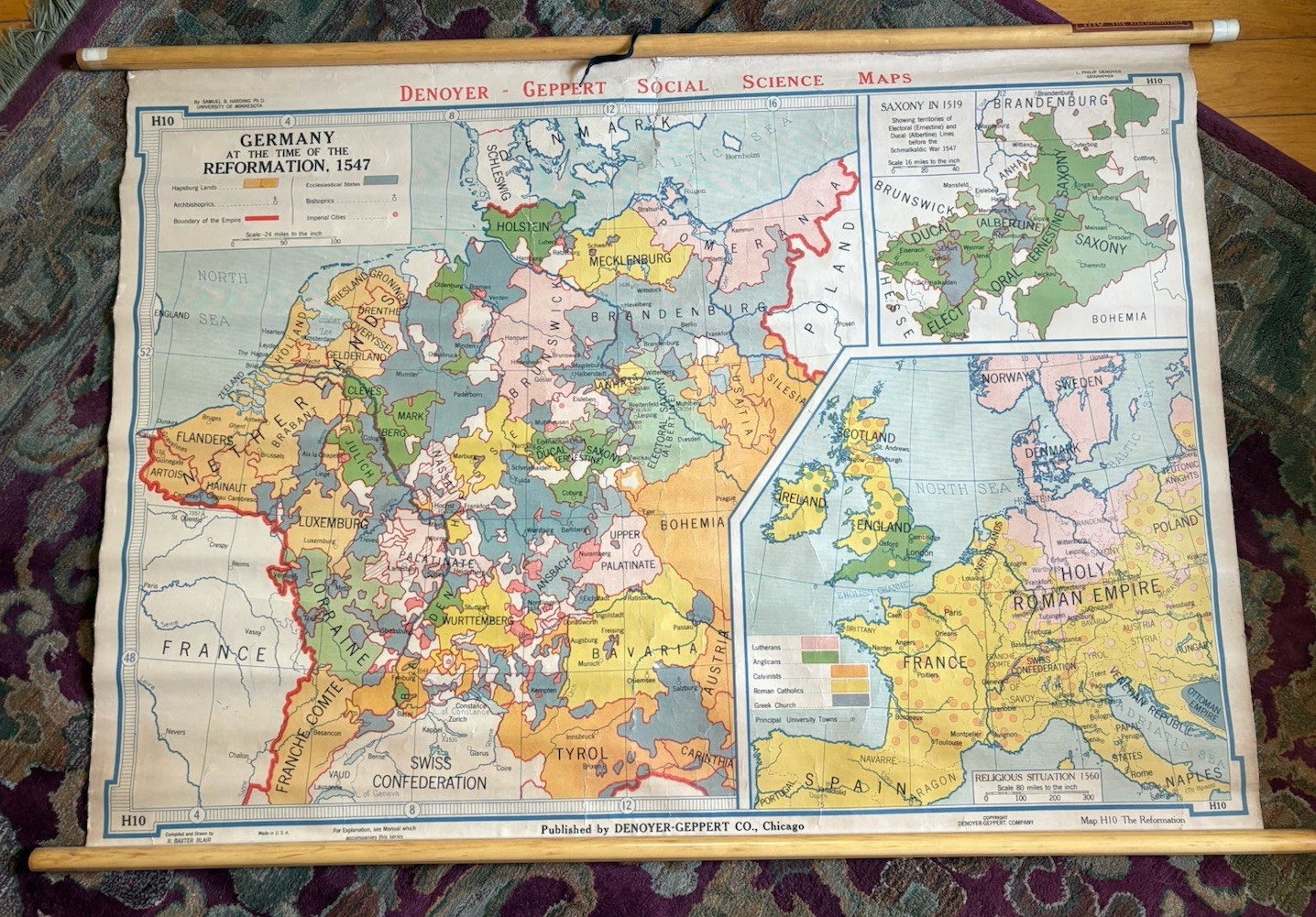 Vintage Denoyer Geppert Pull Down World Map GERMANY 1547 Canvas And Wood Spools Vintage Denoyer Geppert Pull Down World Map GERMANY 1547 Canvas And Wood Spools