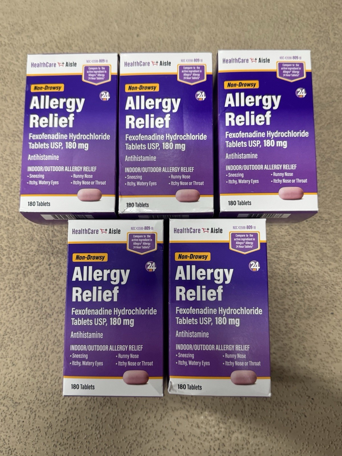 5x HealthCareAisle Allergy Relief Non-Drowsy Fexofenadine 180 Tablets Each 01/27 5x HealthCareAisle Allergy Relief Non-Drowsy Fexofenadine 180 Tablets Each 01/27