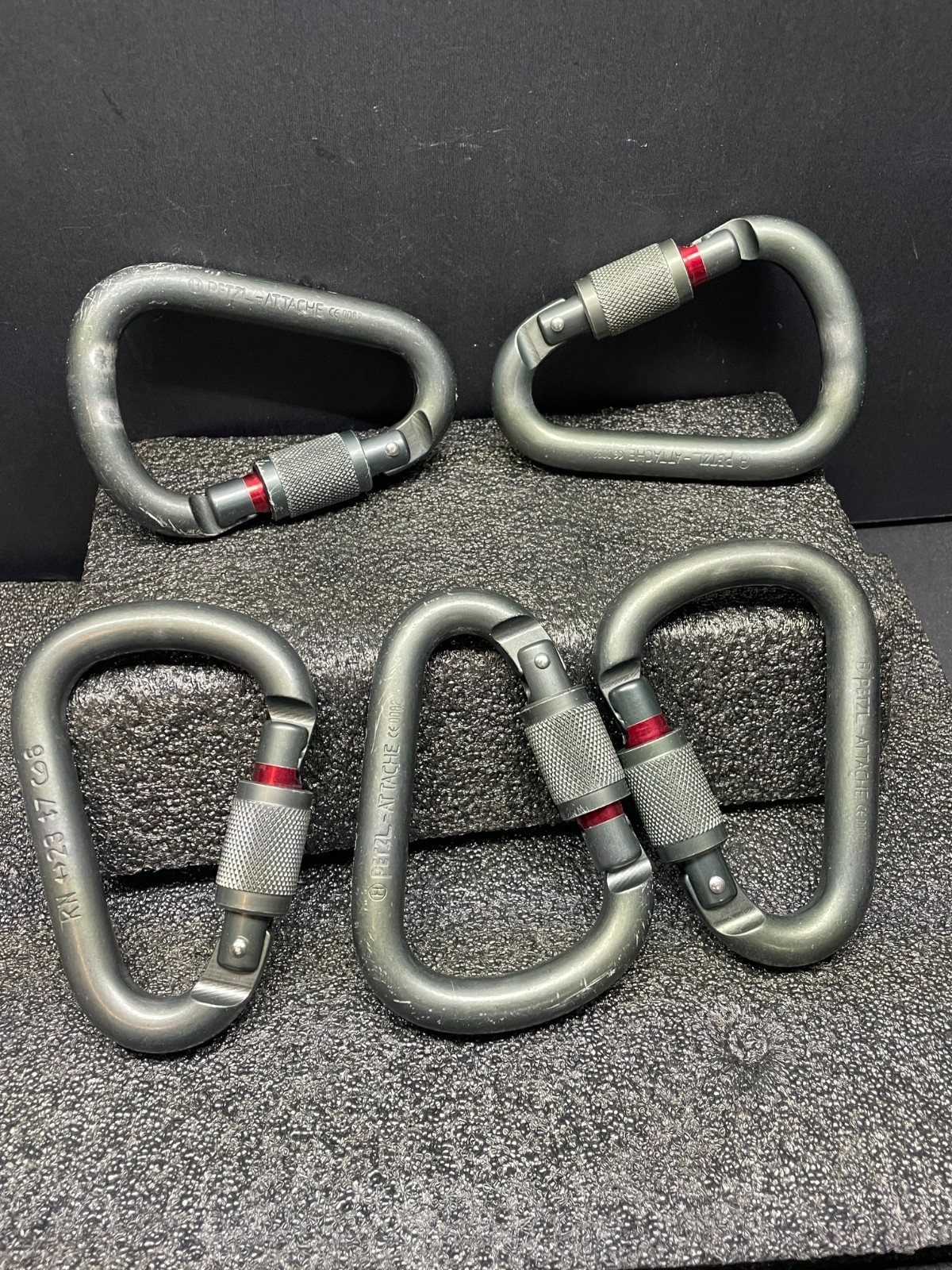 Lot of Five (5) used Petzl carabiners