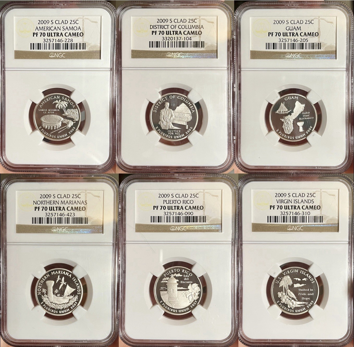 2009-S NGC PF70 D.C. & Territories Proof Clad Quarters Complete 6 Coin Set