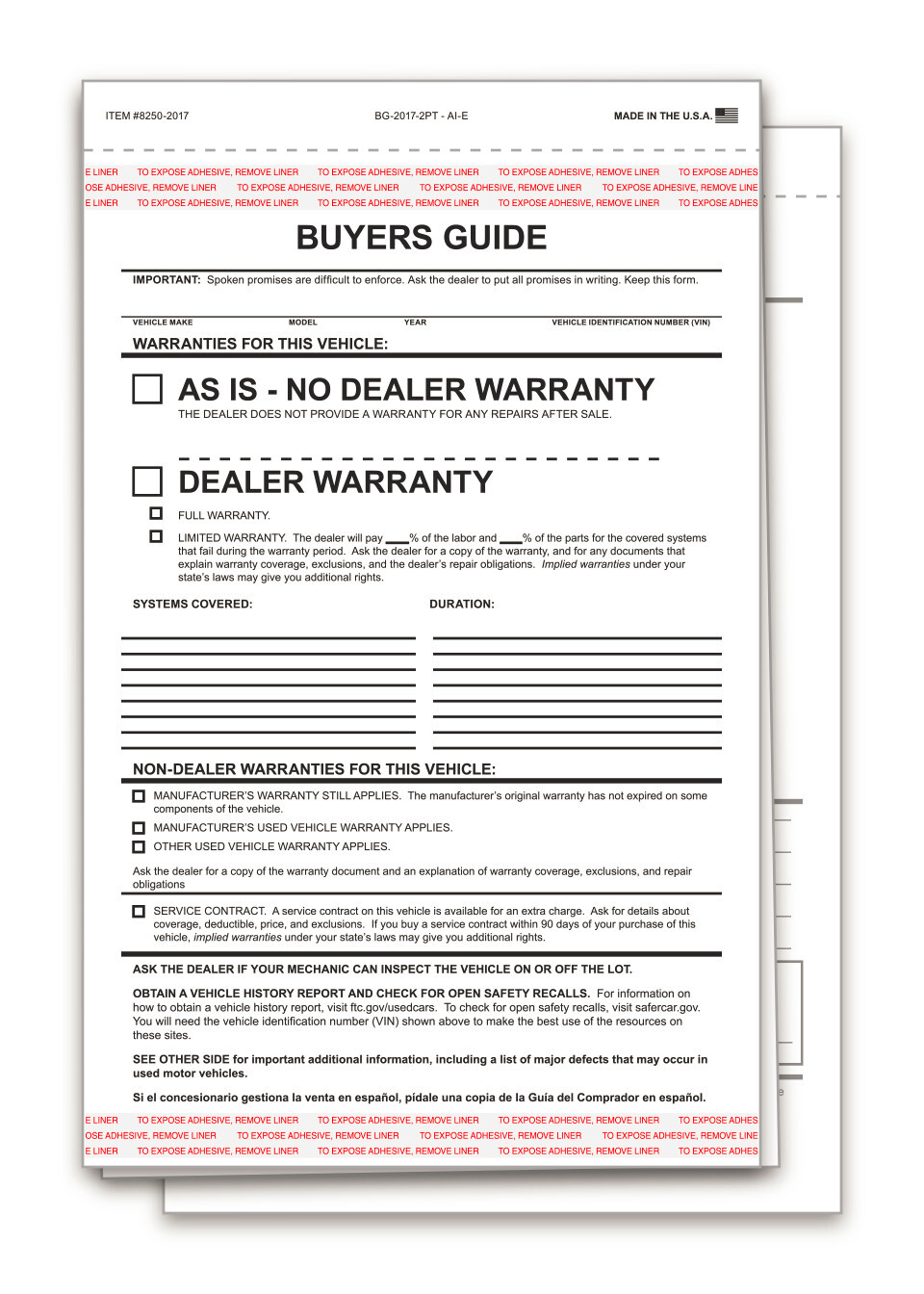 2 Part AS IS Federal Buyers Guides / AS IS Forms 2 Part AS IS Federal Buyers Guides / AS IS Forms