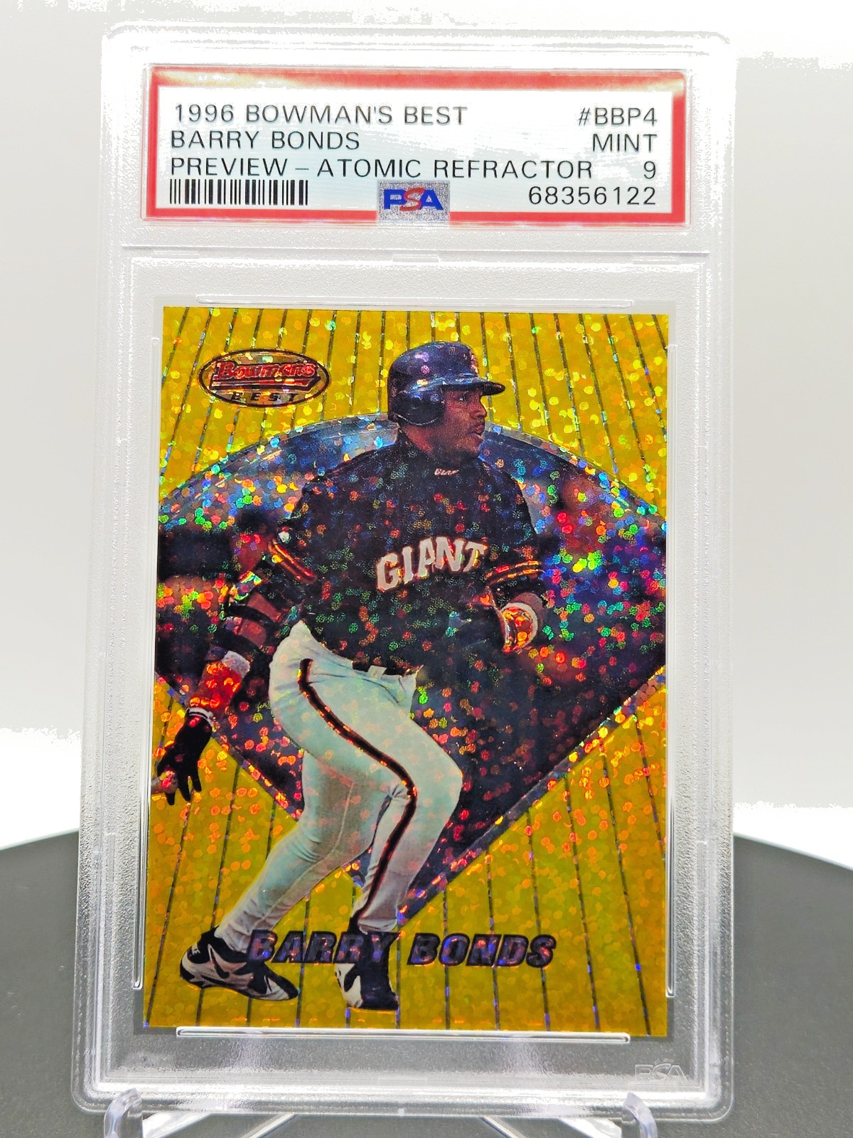 1996 Bowman's Best Barry Bonds Preview Atomic Refractor #BBP4 PSA 9 Giants
