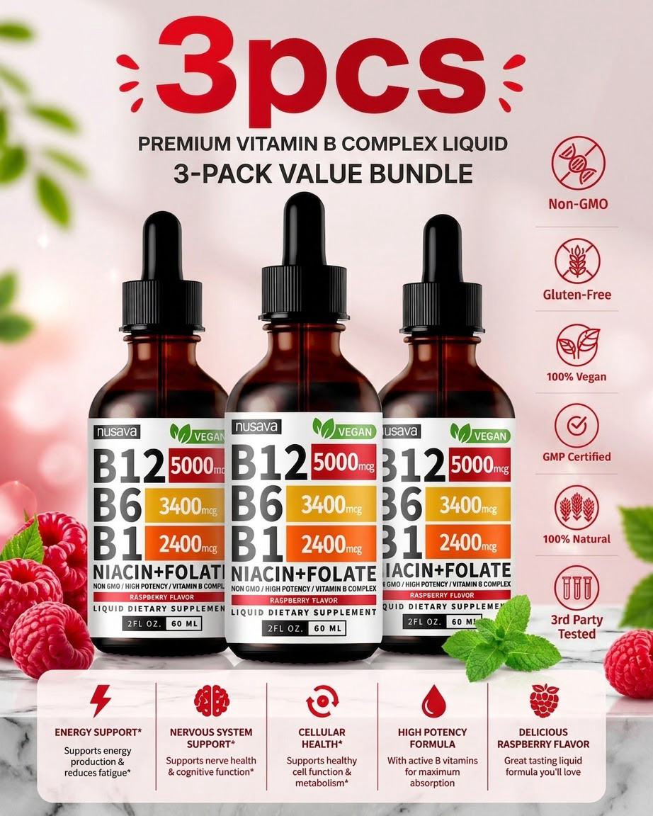 NUSAVA Vitamin B12 Drops – 3 Pack – 5000mcg – Raspberry – 80 Servings+*