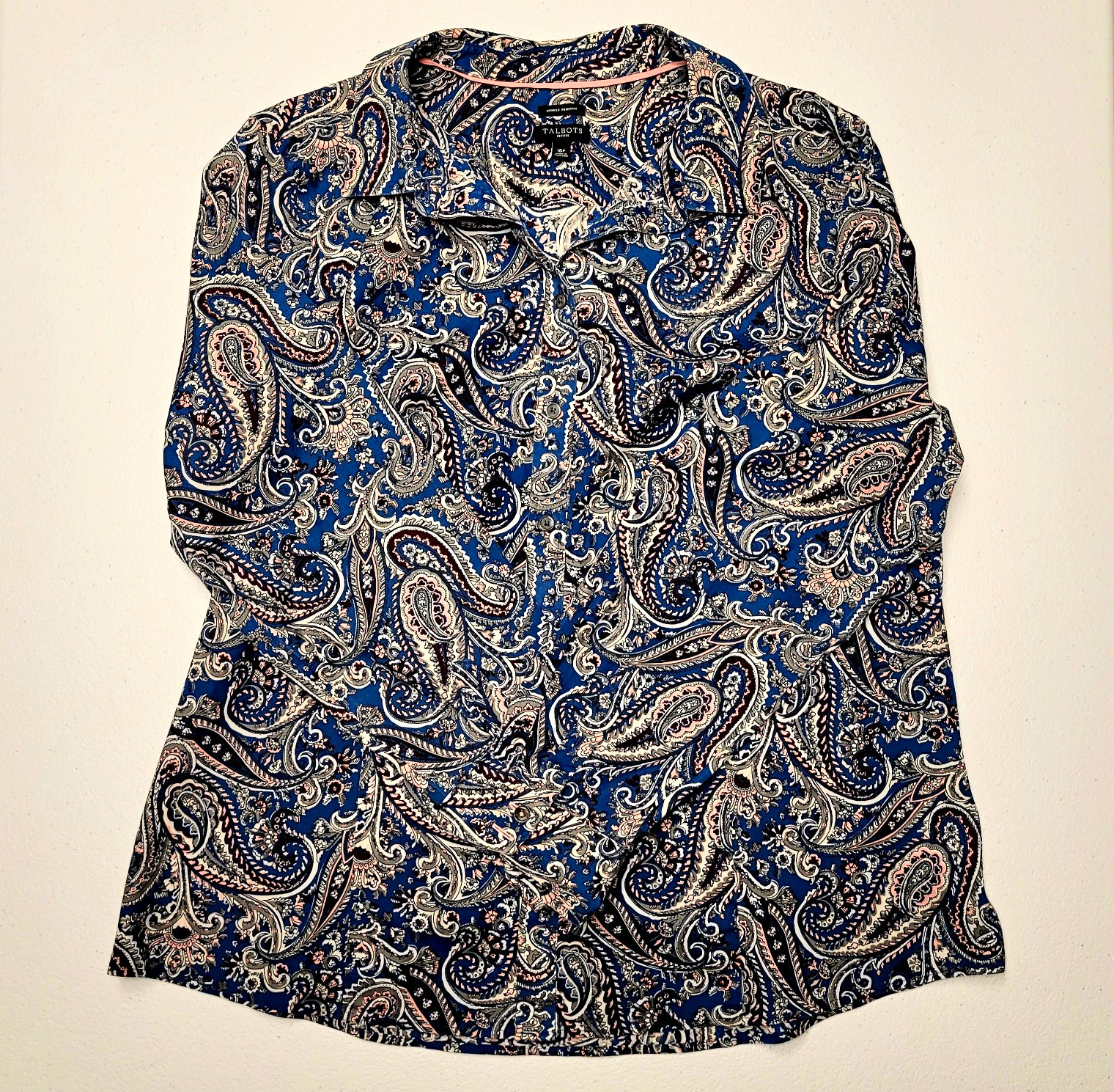 Talbots Paisley Button Down Shirt Blue Pink Gray Womens 16P Petites Cotton Blend Talbots Paisley Button Down Shirt Blue Pink Gray Womens 16P Petites Cotton Blend
