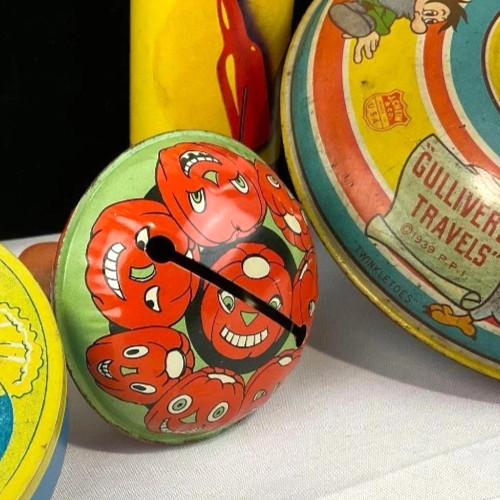 Vintage Halloween Noisemaker Tin Litho Metal Rattle Jack-o-lantern