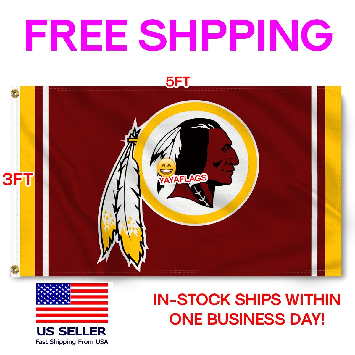 Washington Redskins Football Team 3x5 ft Flag Banner NFL Super Bowl Champions Washington Redskins Football Team 3x5 ft Flag Banner NFL Super Bowl Champions