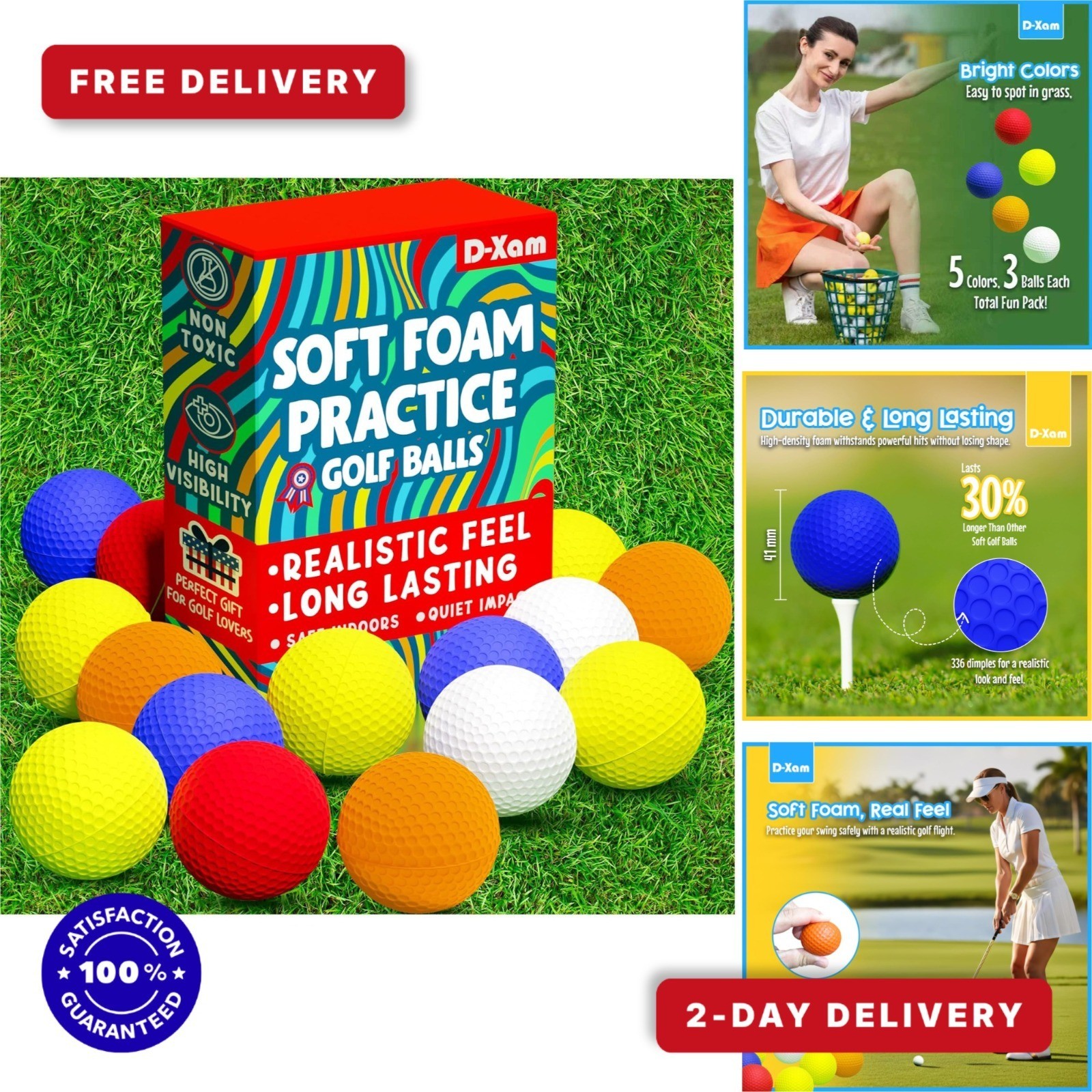 D-Xam Foam Golf Balls 15 Pack Multicolor Soft Practice Balls