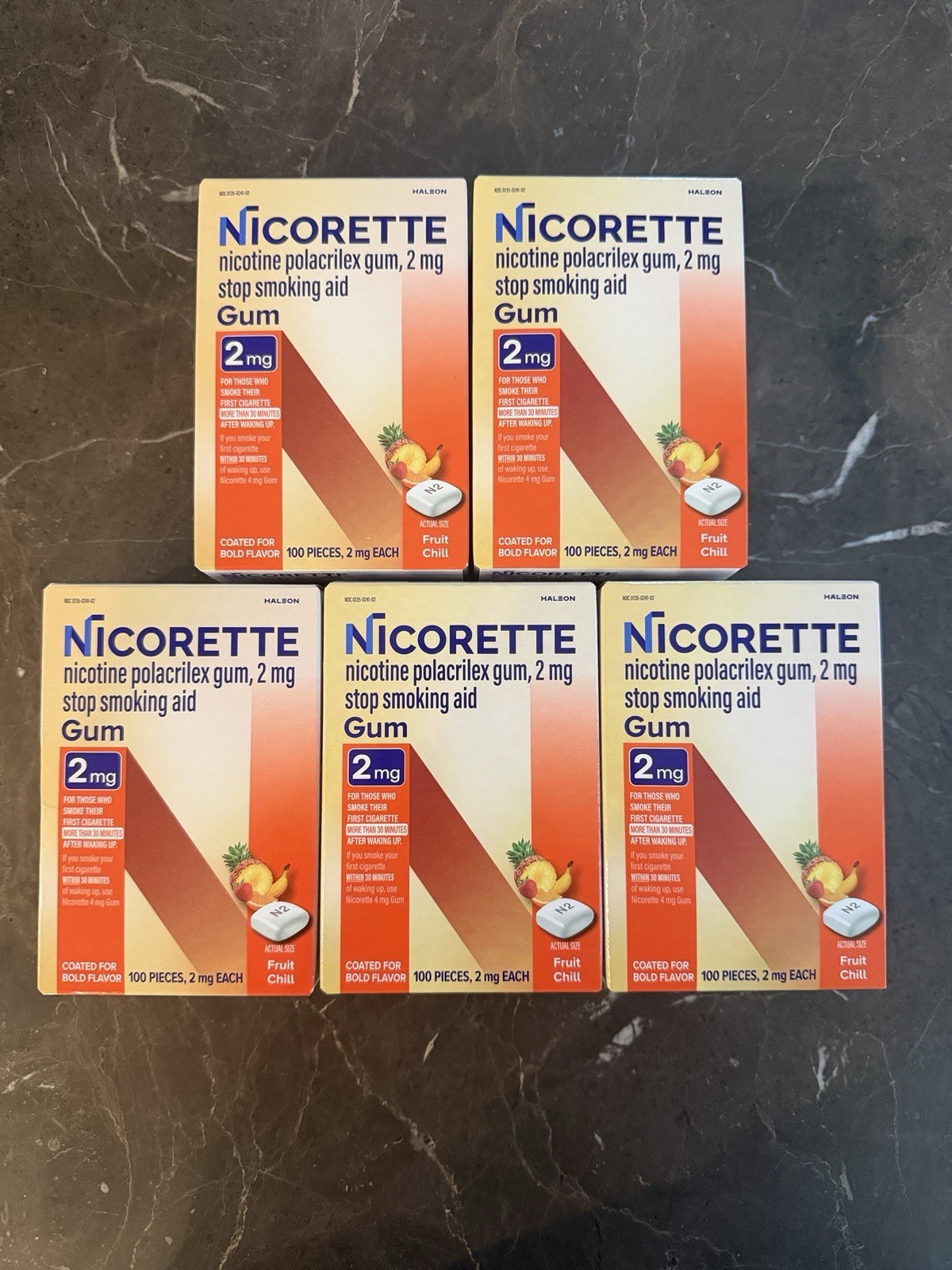 LOT OF 5 - Nicorette 2mg Nicotine Gum Fruit Chill 100ct NEXT DAY SHIP | Exp 2028