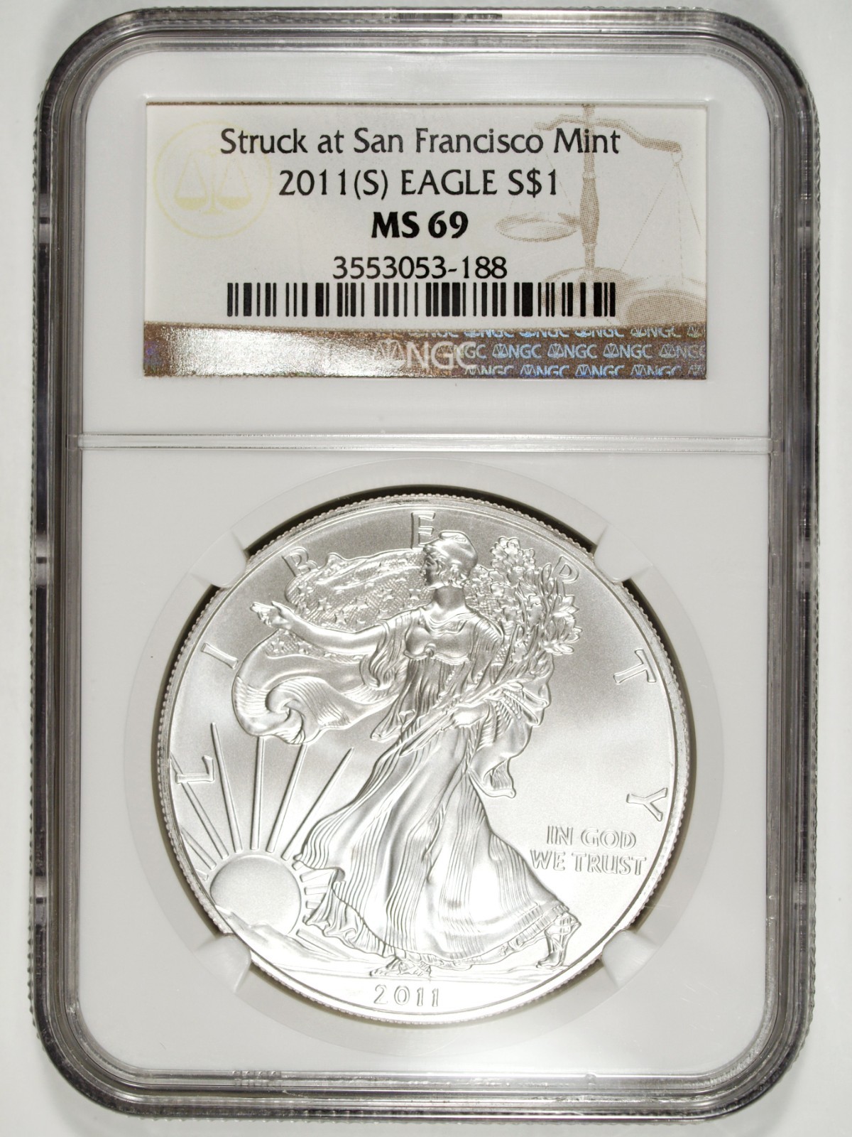 2011 (S) NGC MS 69 American Silver Eagle Struck at the San Francisco Mint 188 2011 (S) NGC MS 69 American Silver Eagle Struck at the San Francisco Mint 188