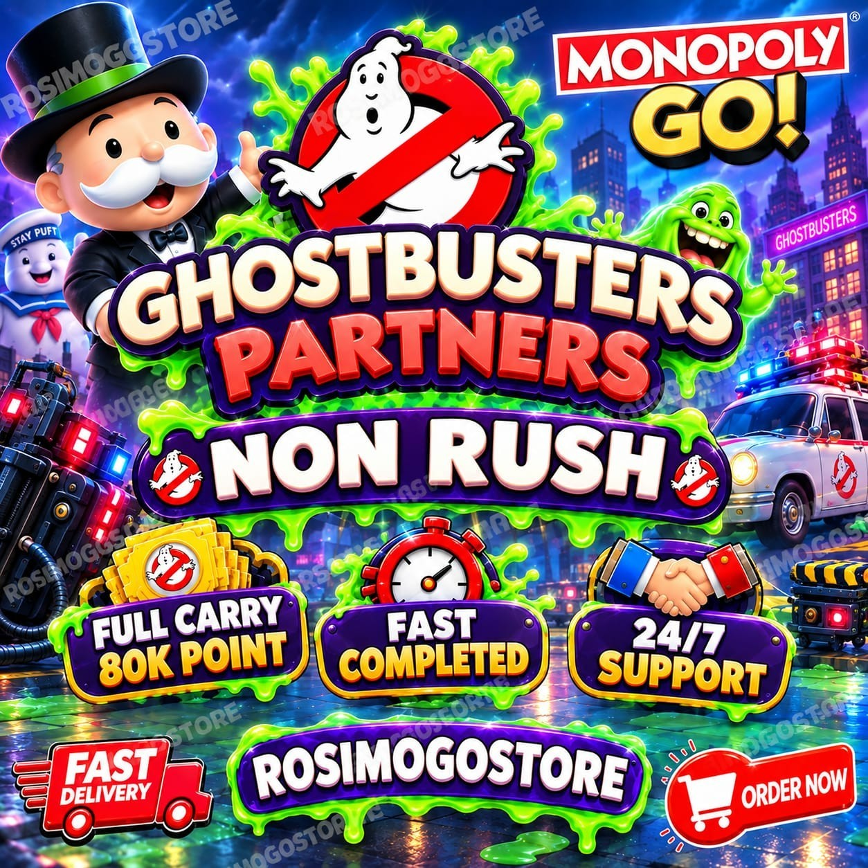 GHOSTBUSTERS Partner Event Monopoly Go NON RUSH Full Carry 80k Point Cheapest