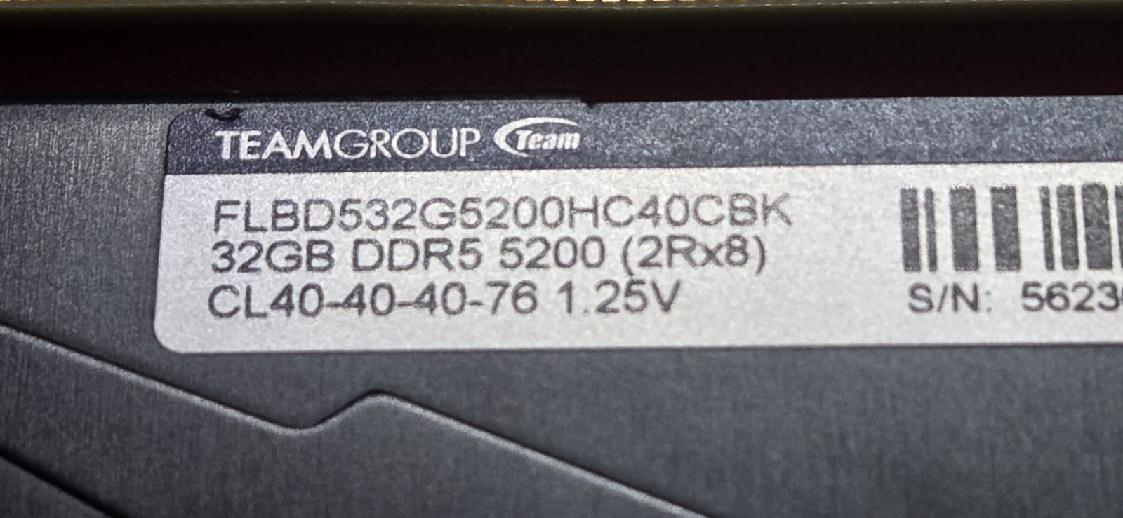 TeamGroup T-Force Vulcan DDR5 64GB (2x32GB) 5200MHz CL38 RAM - Open Box Unused