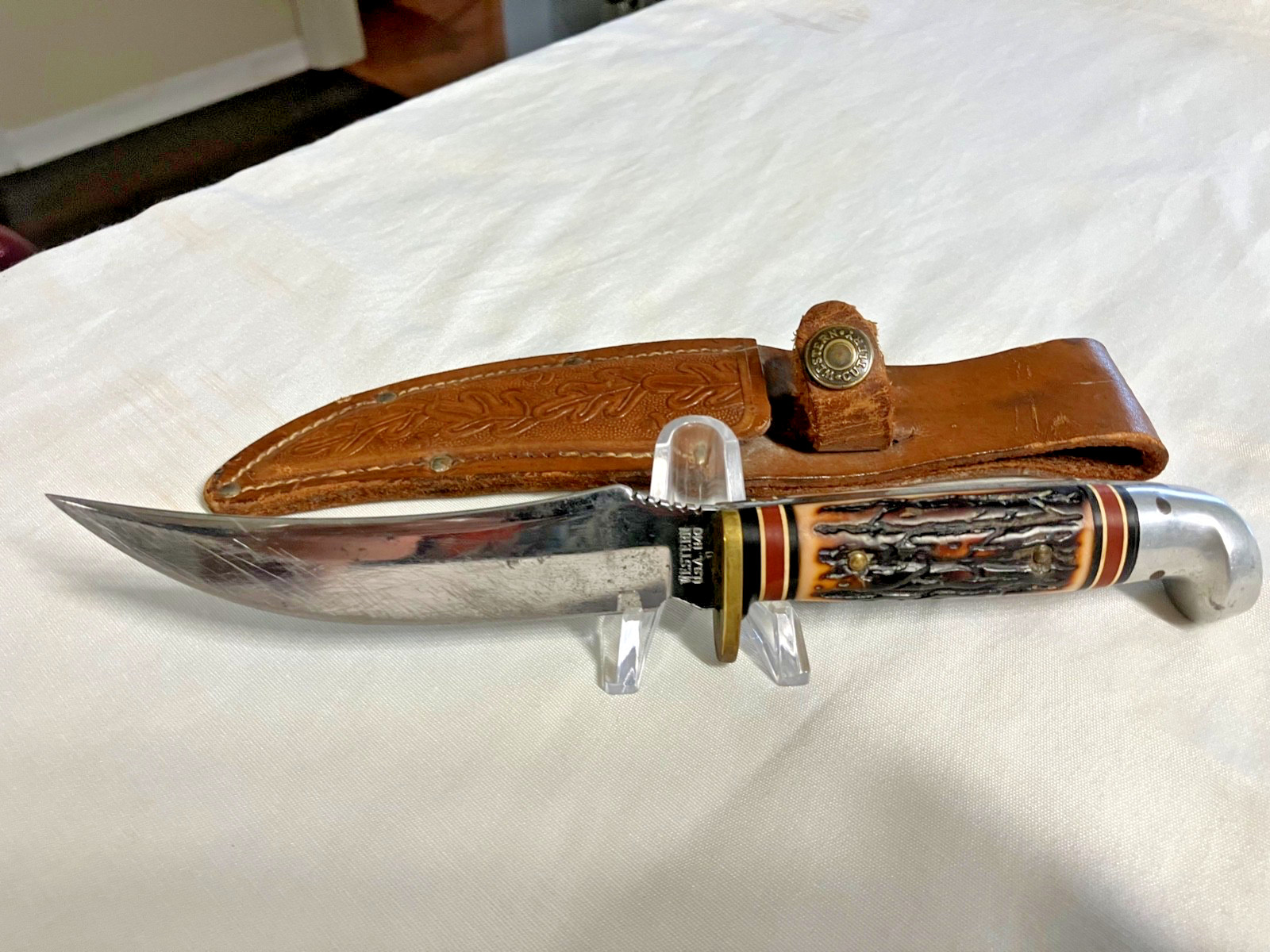Vintage Western Cutlery USA H40 Fixed Blade Knife with Leather sheath Vintage Western Cutlery USA H40 Fixed Blade Knife with Leather sheath