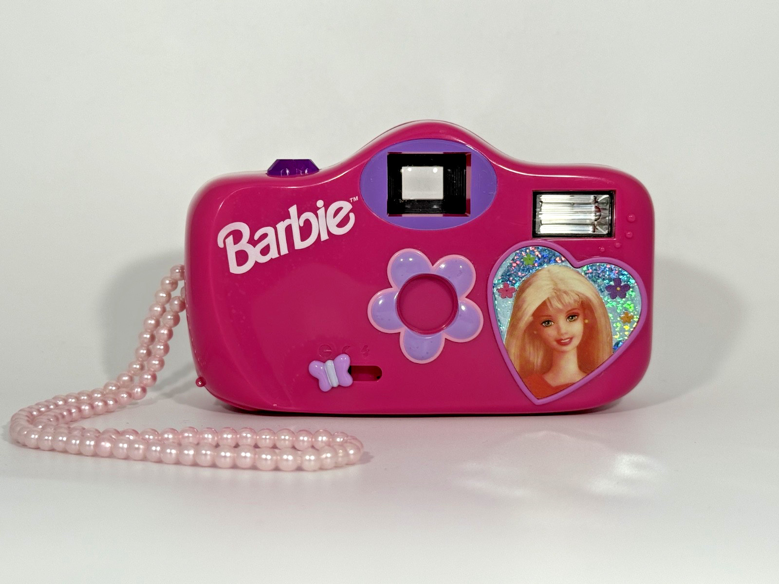 Vintage 1998 Mattel Barbie Pink Film Camera with Flash Pearl Beaded Strap Vintage 1998 Mattel Barbie Pink Film Camera with Flash Pearl Beaded Strap