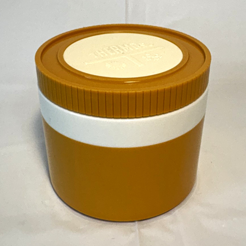 Vintage 1970s Thermos Insulated Jar Plastic Food Container, Mustard Gold Vintage 1970s Thermos Insulated Jar Plastic Food Container, Mustard Gold