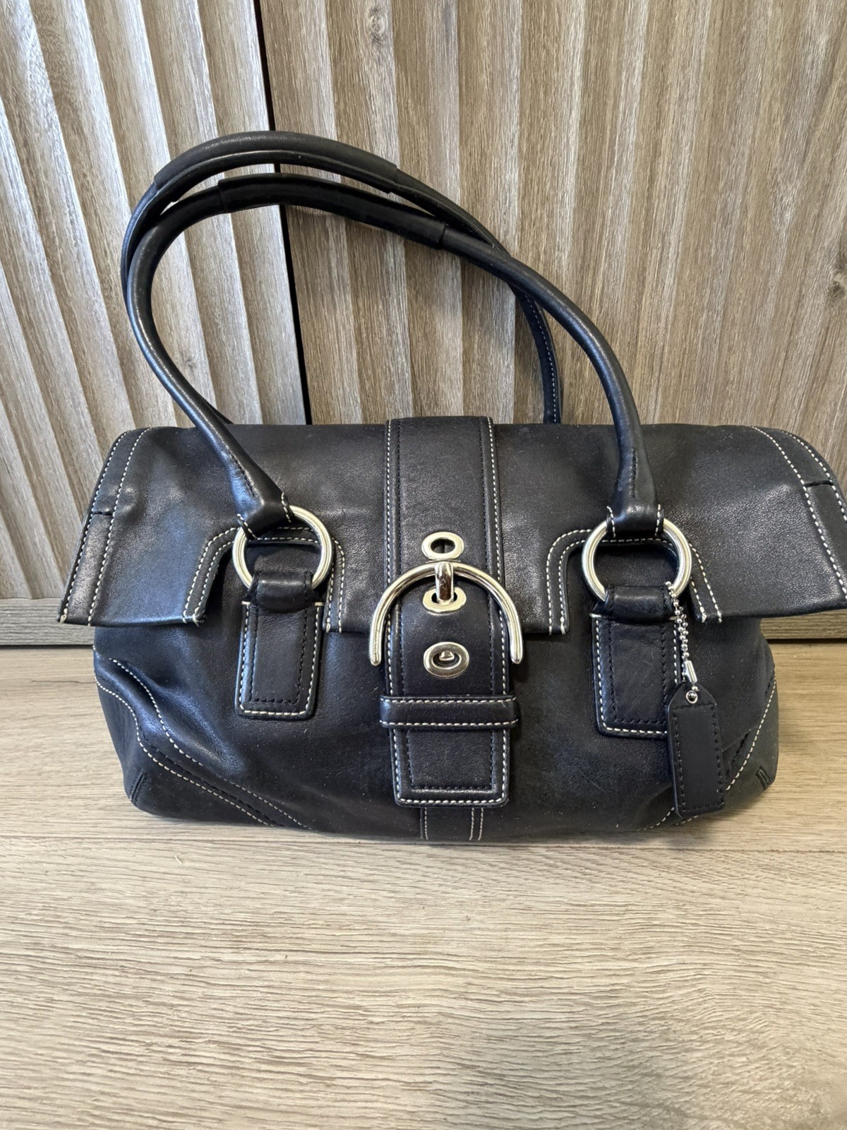 Coach Soho Hampton Flap Shoulder Bag Black Leather F10913 Purse Auth From Japan