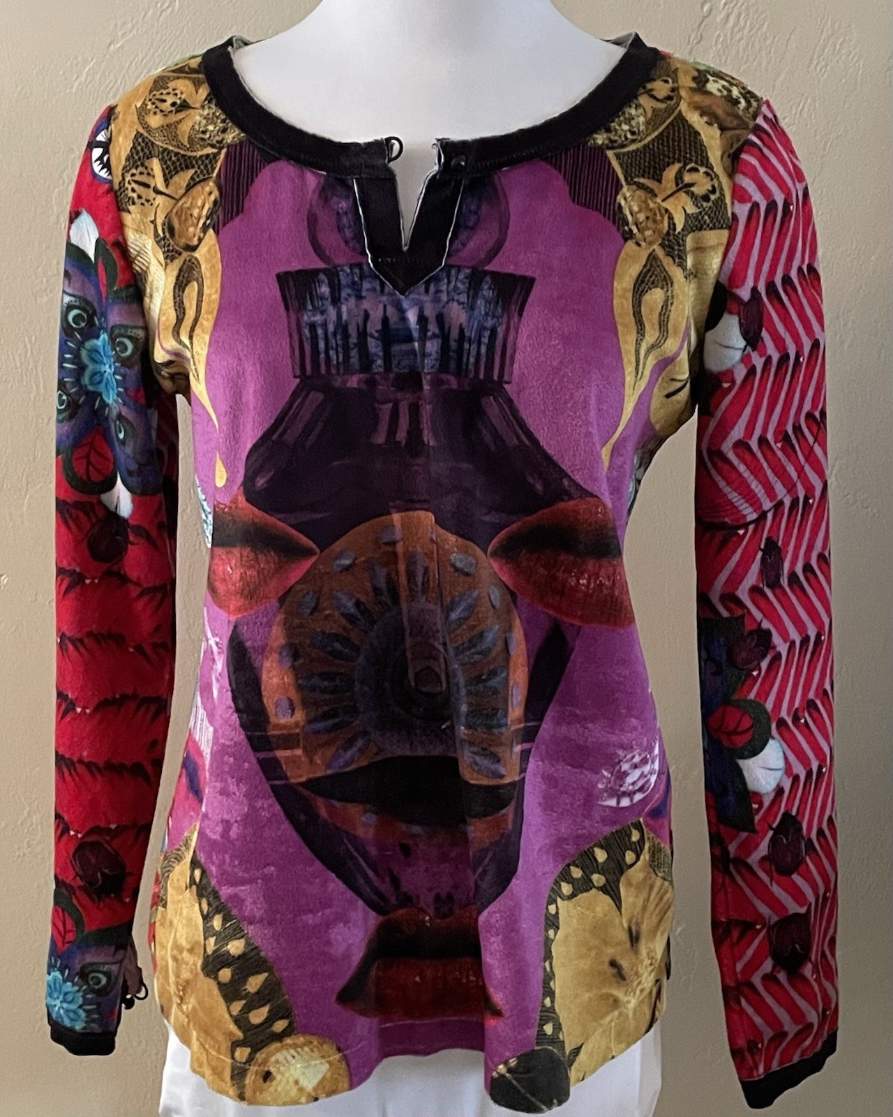 Custo Barcelona Anytime Good Velour Top Hot Air Balloons Art to Wear Sz 2 Small Custo Barcelona Anytime Good Velour Top Hot Air Balloons Art to Wear Sz 2 Small