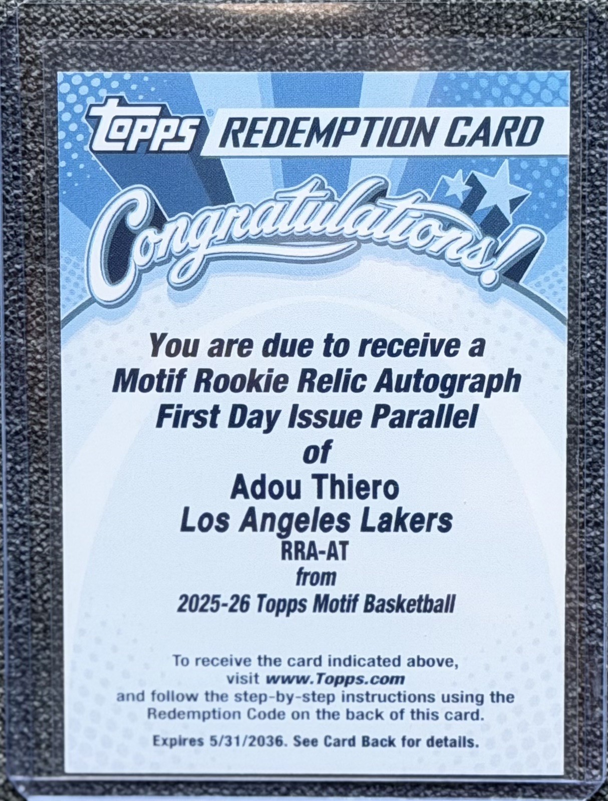2025-26 Topps Motif Adou Thiero Rookie Relic Auto FIRST DAY ISSUE Redemption 2025-26 Topps Motif Adou Thiero Rookie Relic Auto FIRST DAY ISSUE Redemption